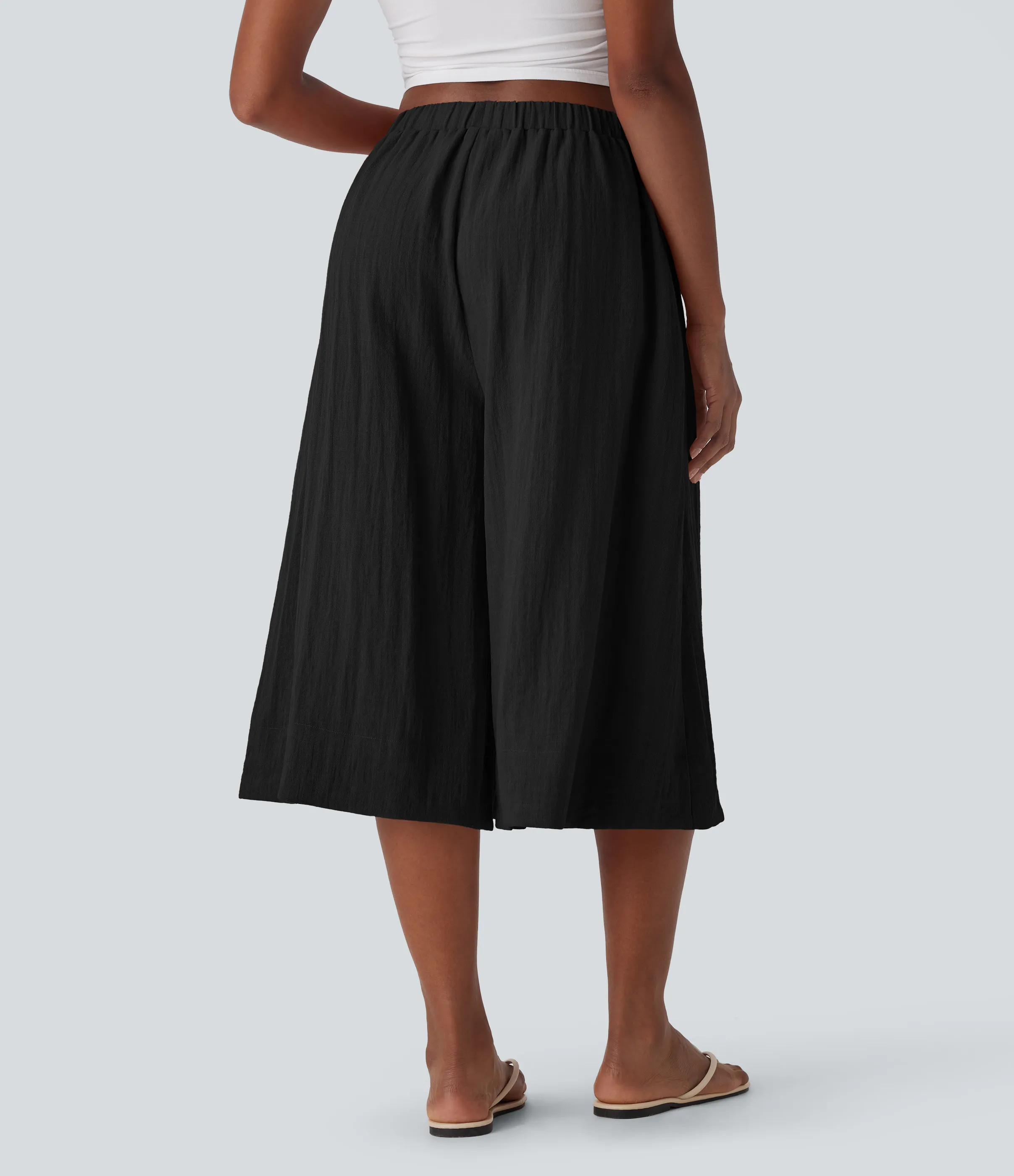 Halara Pantalones de lino anchos y fluidos de tiro medio con bolsillos laterales - Black - M(regular) sold by Halara product image thumbnail 3