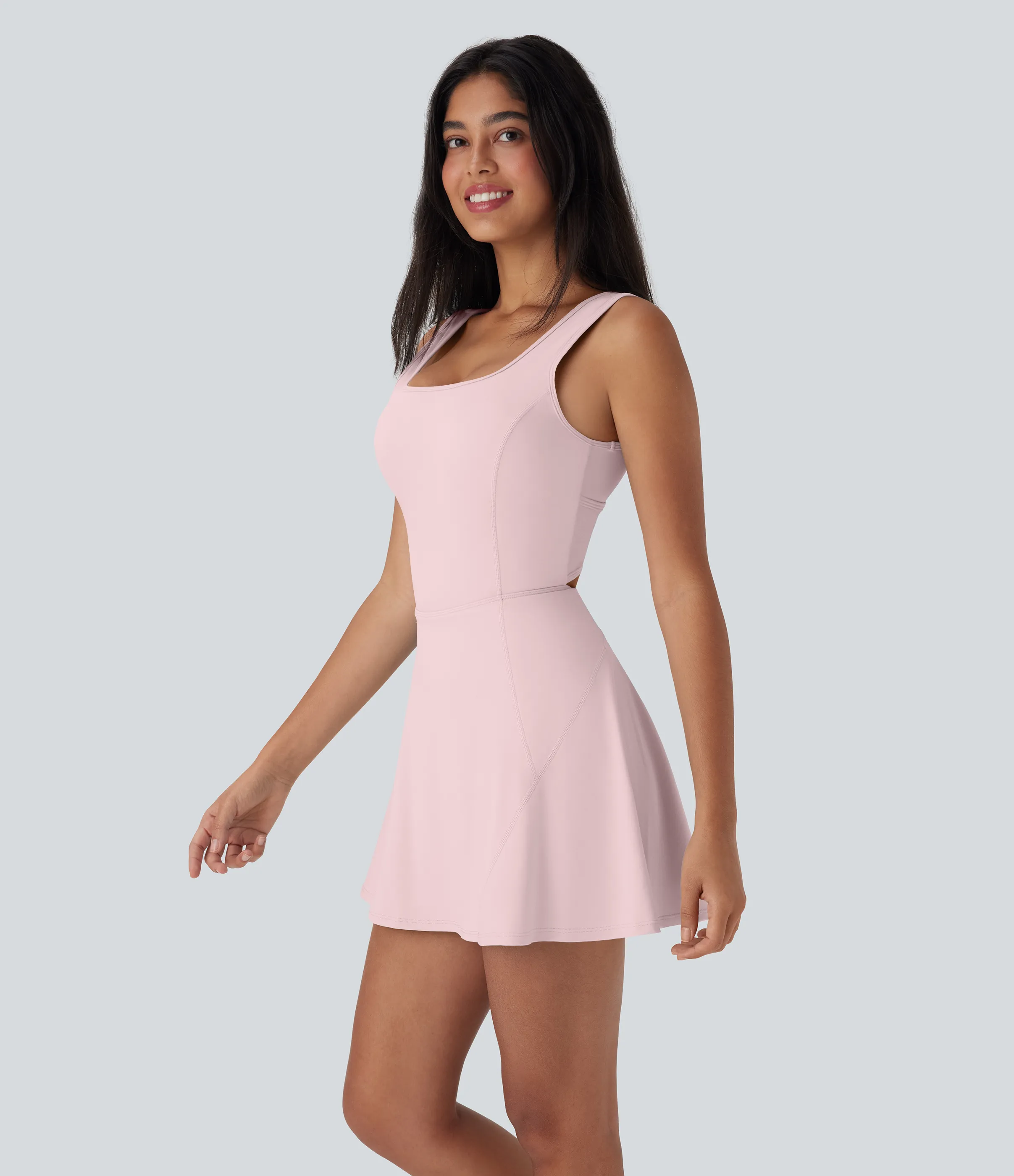 Halara Vestido mini de baile Softlyzero™ Airy 2 en 1 con espalda abierta cruzada y escote en U con bolsillos laterales y fresco al tacto - Easy Peezy - Primrose Pink - L sold by Halara product image thumbnail 4