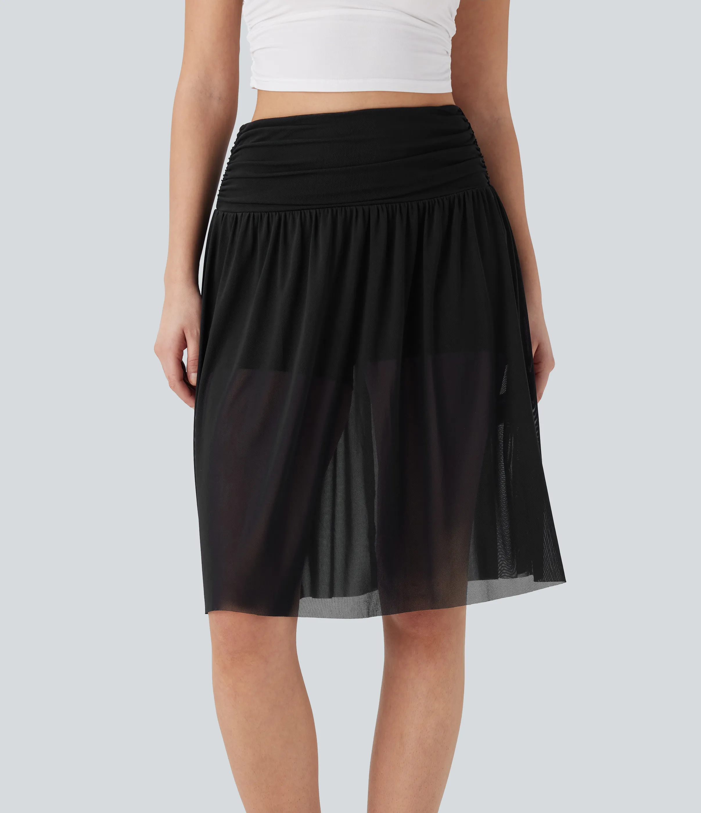 Halara Falda midi casual 2 en 1 holgada de tiro alto fruncido con malla en contraste y bolsillos laterales - Black - S(regular) sold by Halara product image thumbnail 2