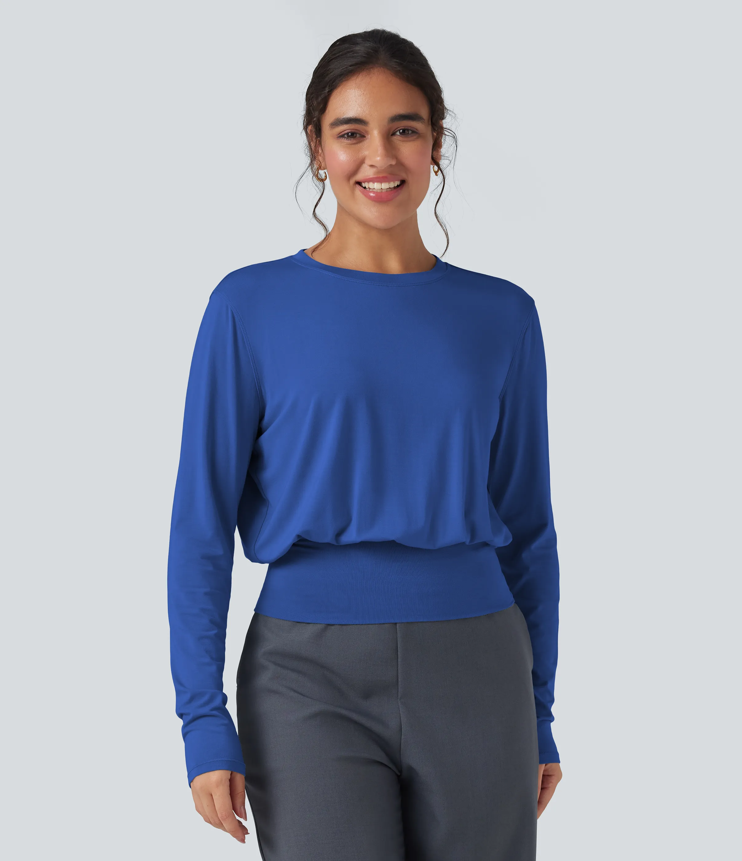 Halara Camiseta de oficina de manga larga y cuello redondo - Beaucoup Blue - S sold by Halara