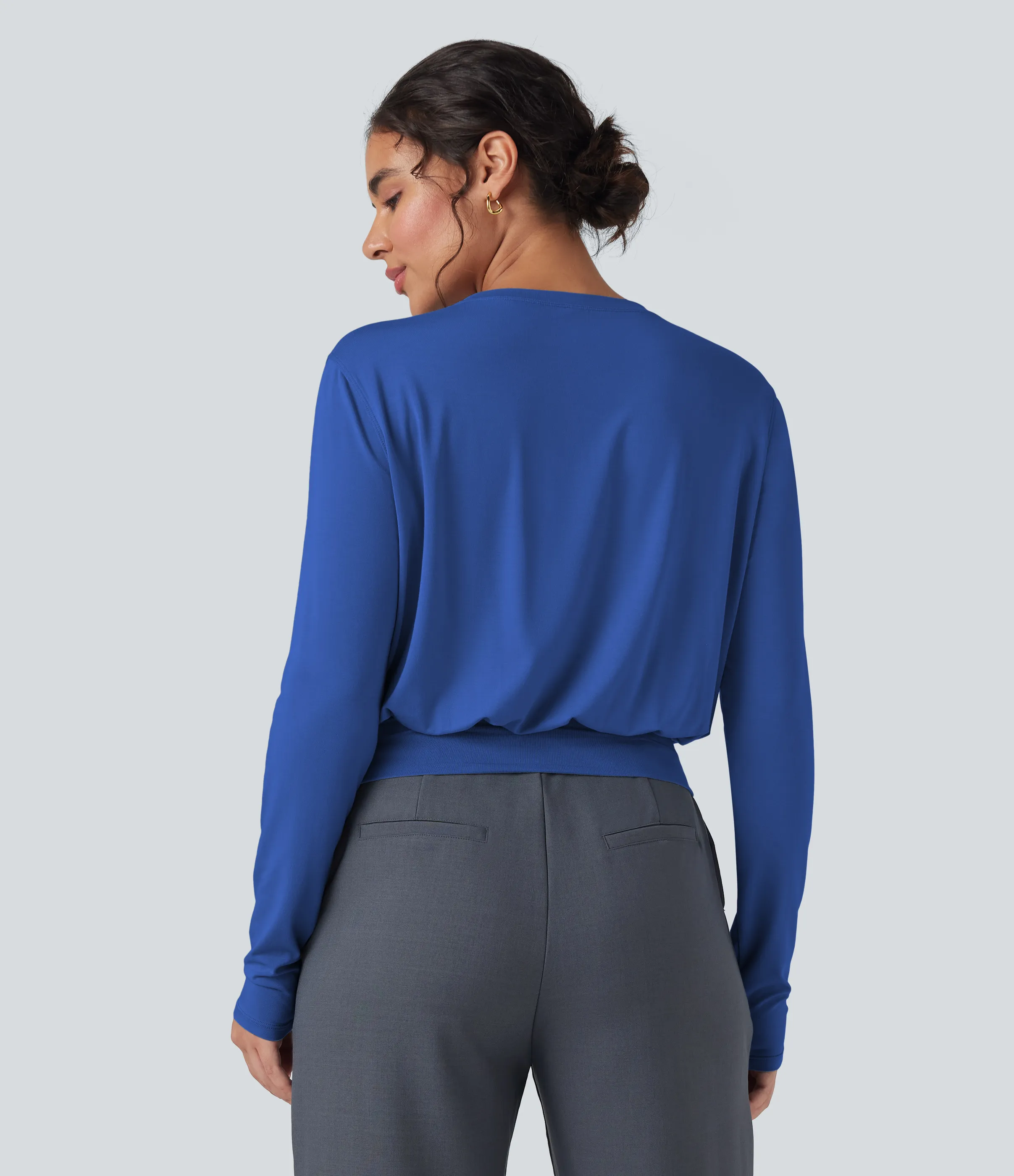 Halara Camiseta de oficina de manga larga y cuello redondo - Beaucoup Blue - S sold by Halara product image thumbnail 3