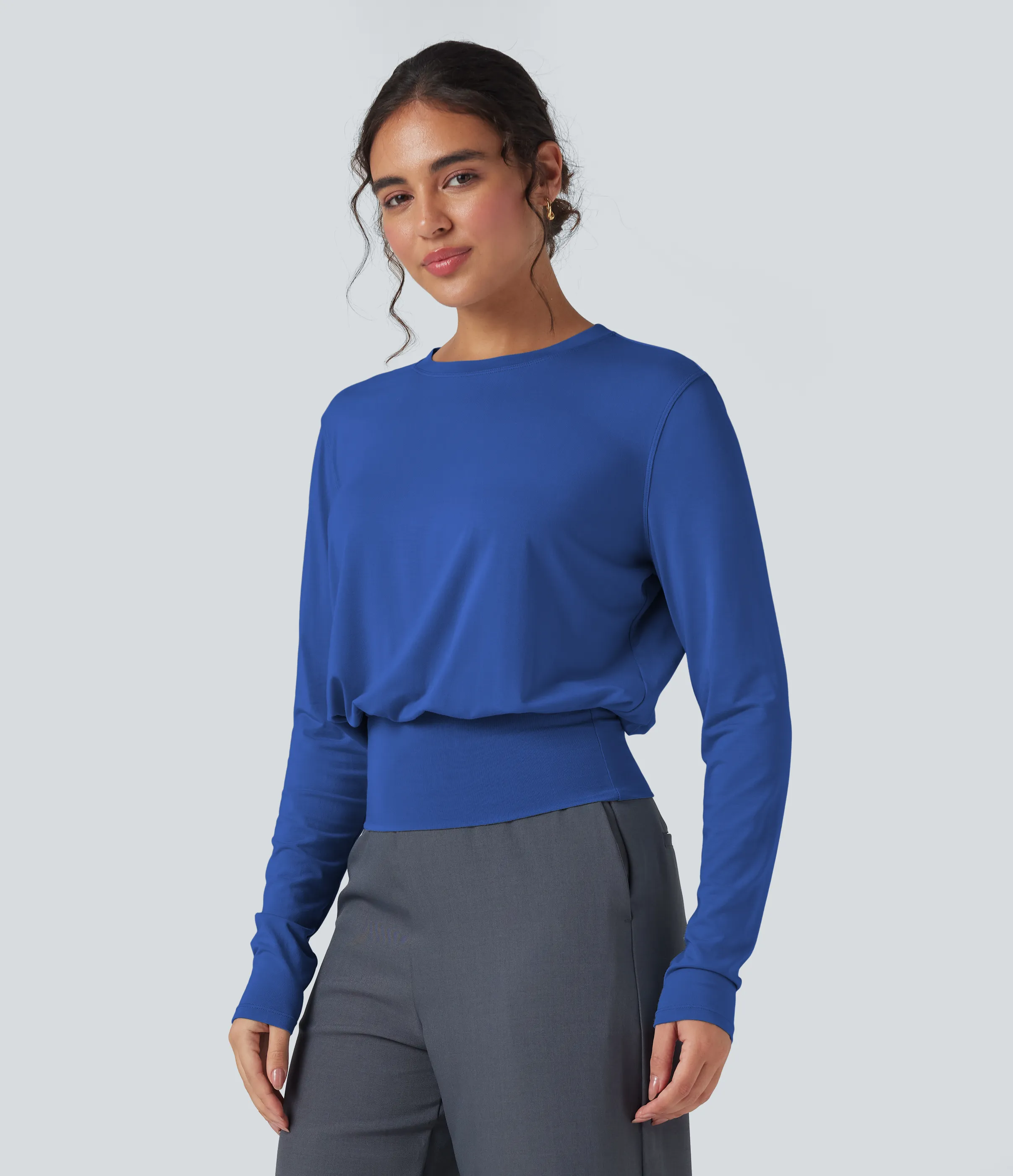 Halara Camiseta de oficina de manga larga y cuello redondo - Beaucoup Blue - S sold by Halara product image thumbnail 4