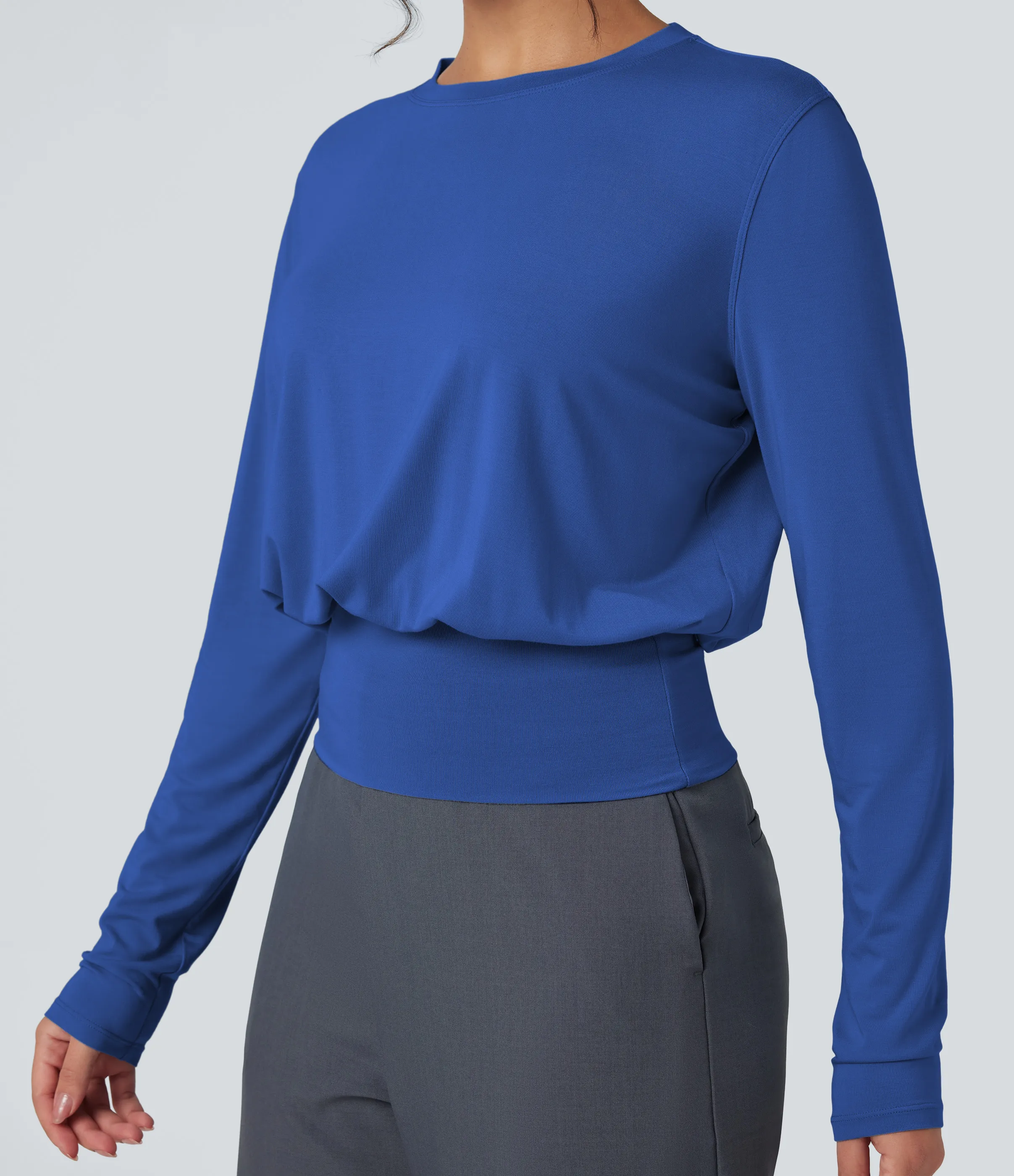 Halara Camiseta de oficina de manga larga y cuello redondo - Beaucoup Blue - S sold by Halara product image thumbnail 5