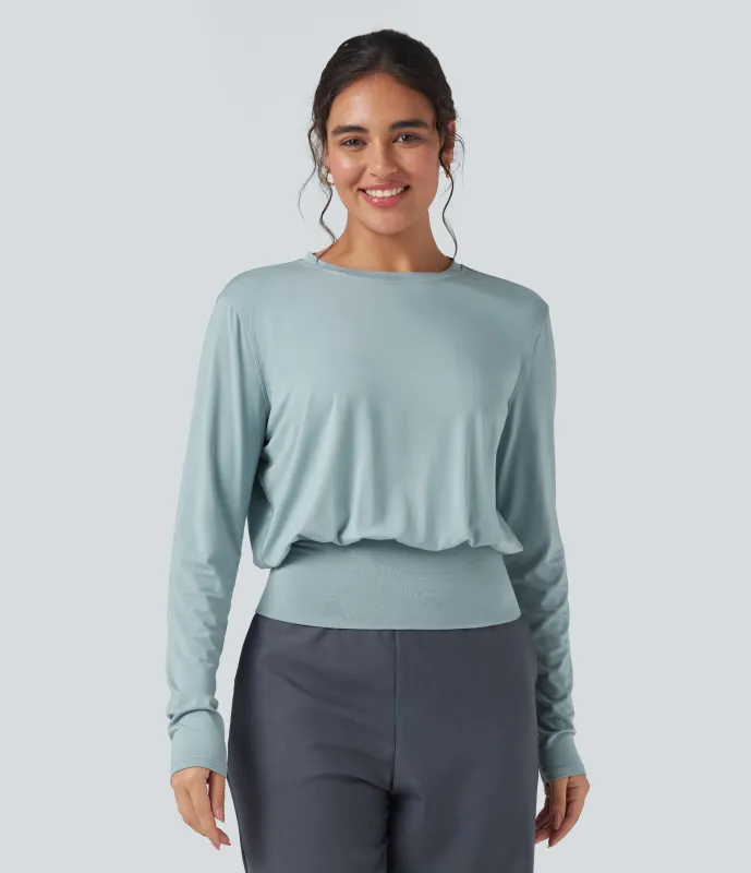 Halara Camiseta de oficina de manga larga y cuello redondo - Sterling Blue - M sold by Halara