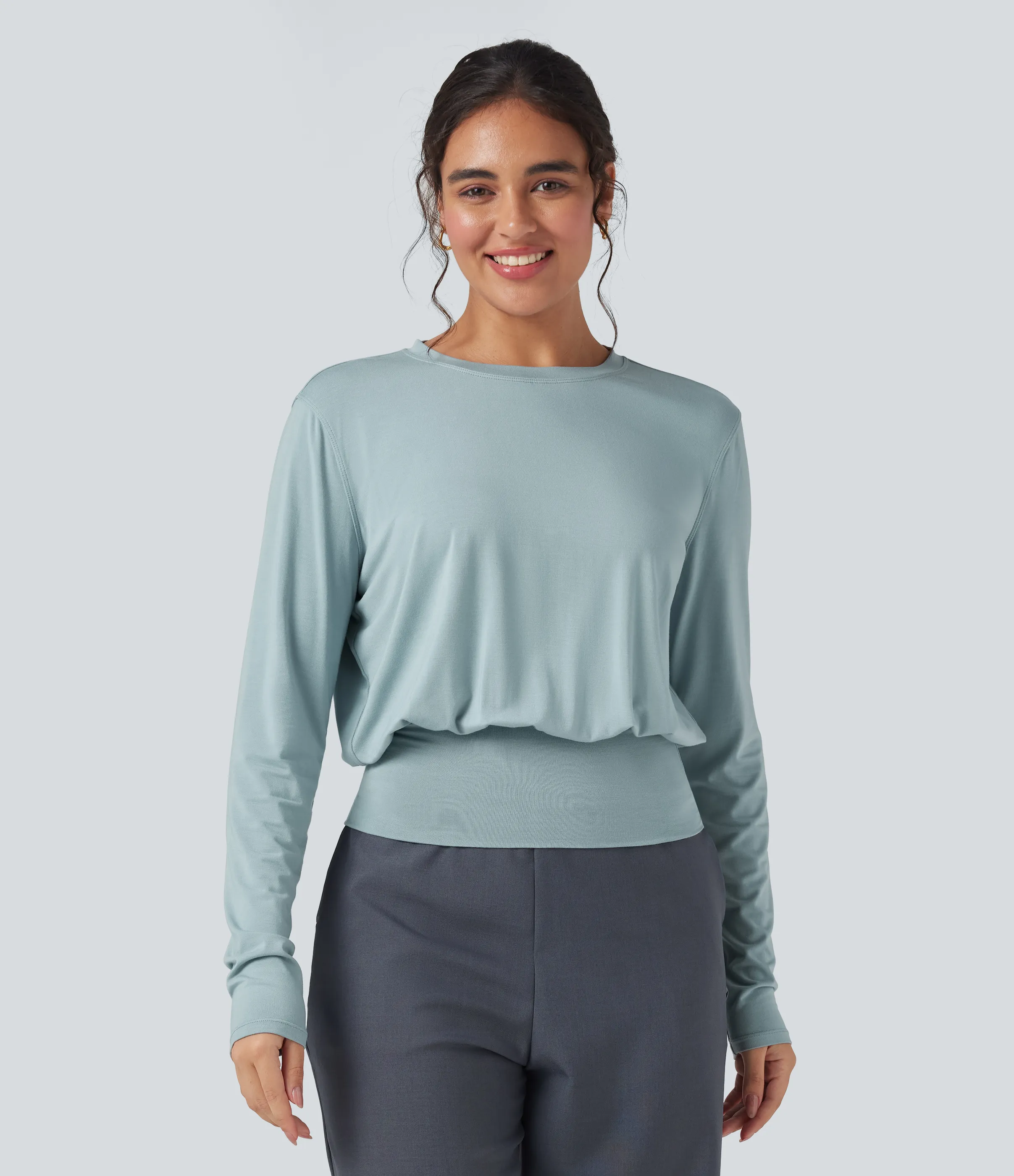 Halara Camiseta de oficina de manga larga y cuello redondo - Sterling Blue - M sold by Halara product image thumbnail 2