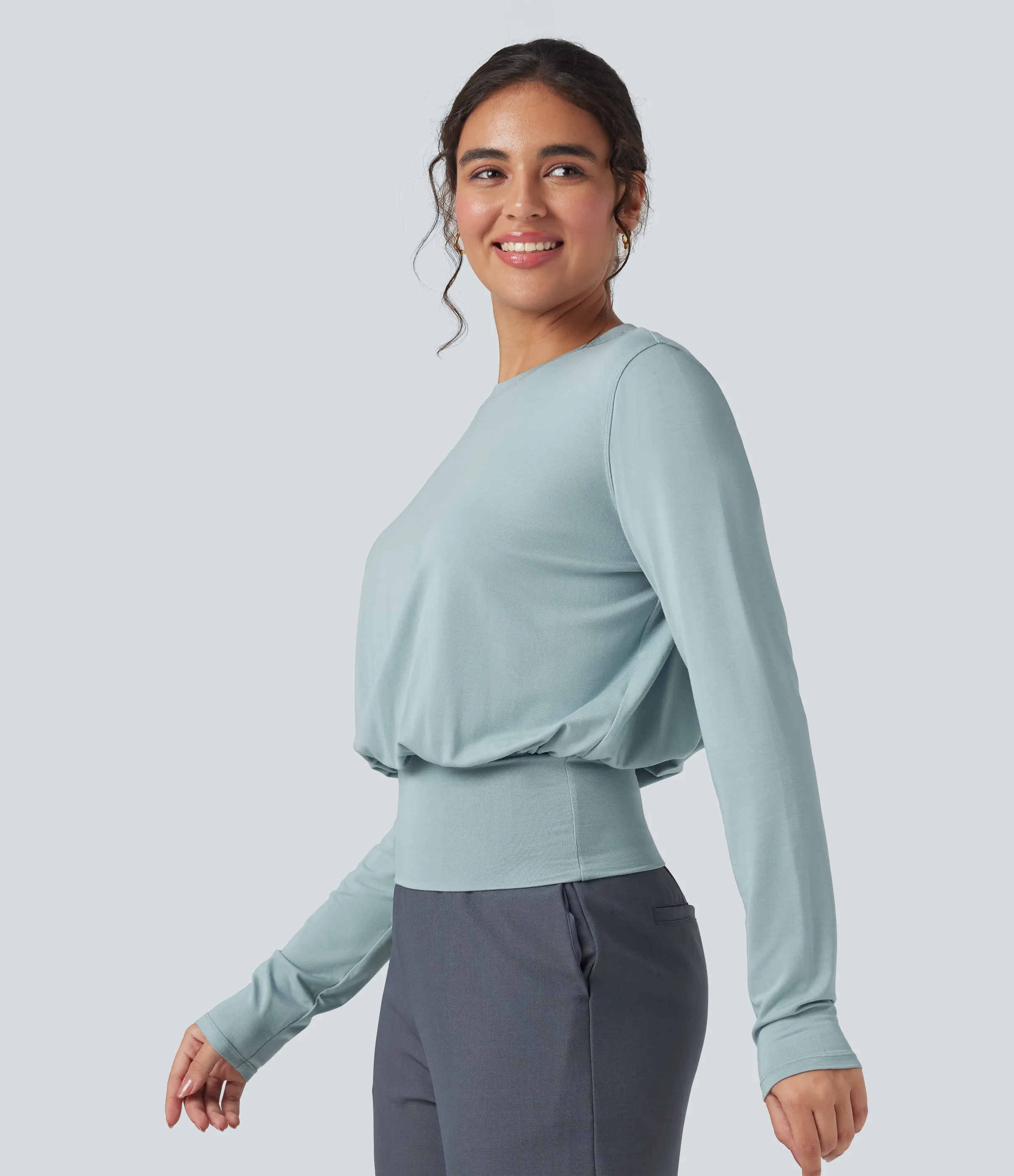 Halara Camiseta de oficina de manga larga y cuello redondo - Sterling Blue - M sold by Halara product image thumbnail 4