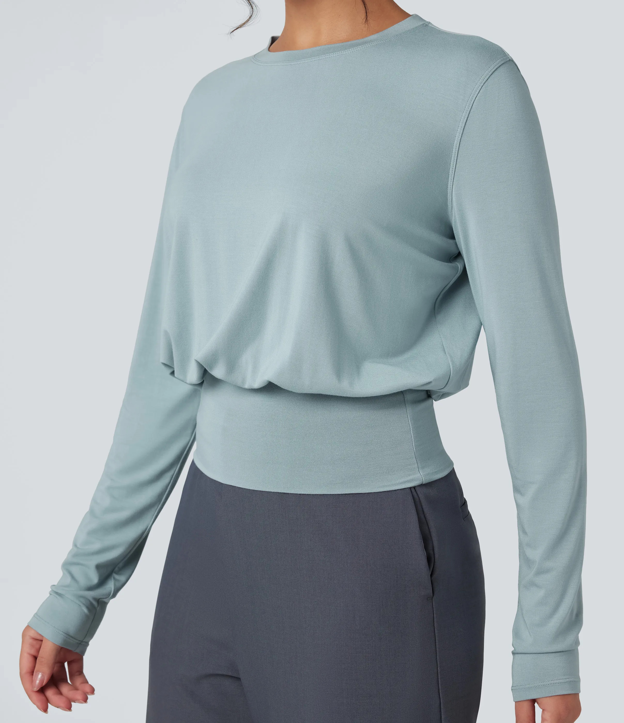 Halara Camiseta de oficina de manga larga y cuello redondo - Sterling Blue - M sold by Halara product image thumbnail 5