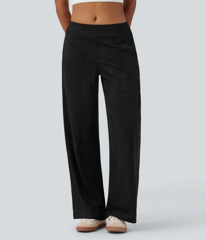 Halara Pantalones holgados de ante casuales de tiro medio con bolsillos - Black - XS(regular) made by Halara
