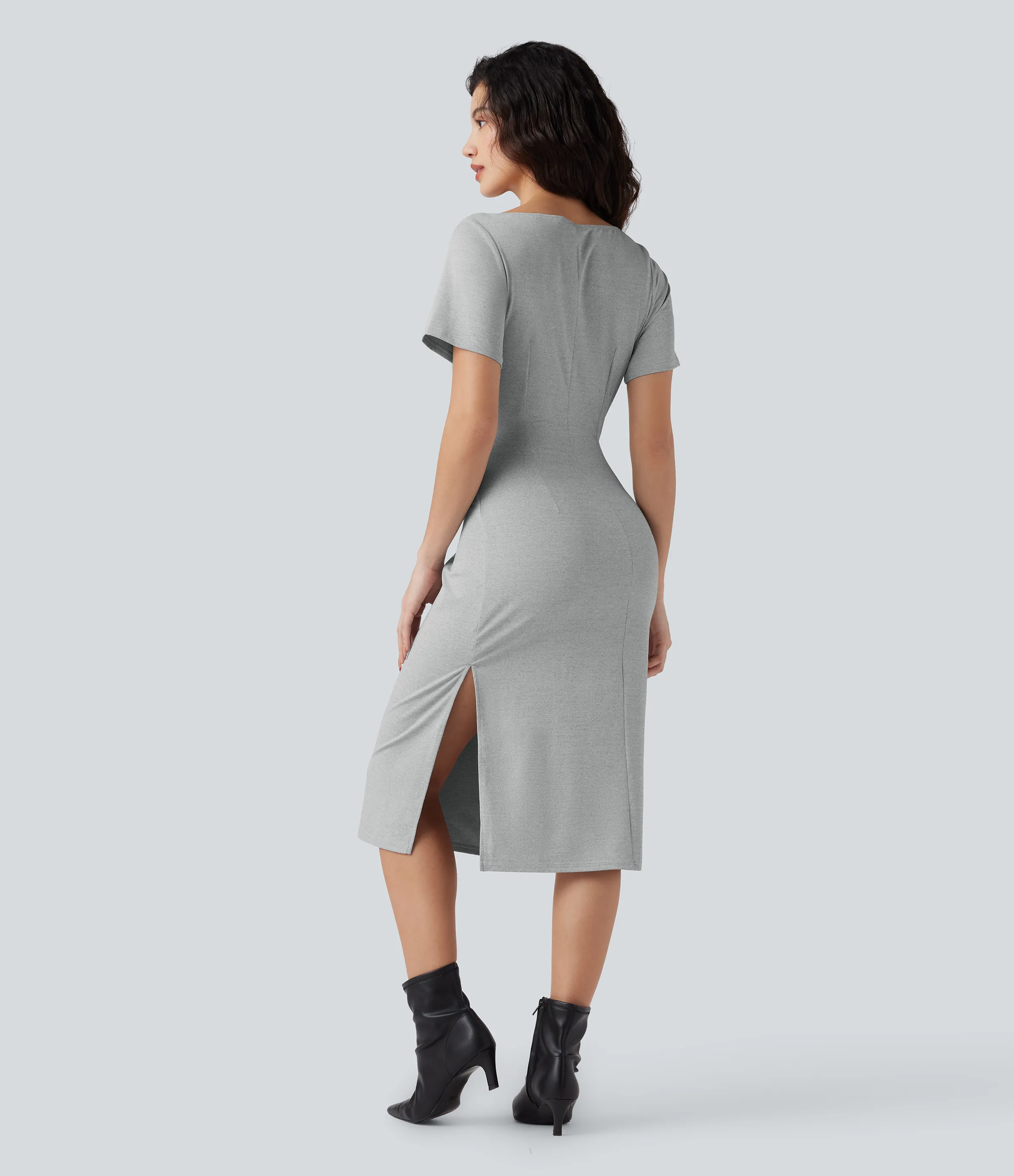 Halara Vestido de oficina midi de manga corta con fruncido - Mottled Grey - L sold by Halara product image thumbnail 3