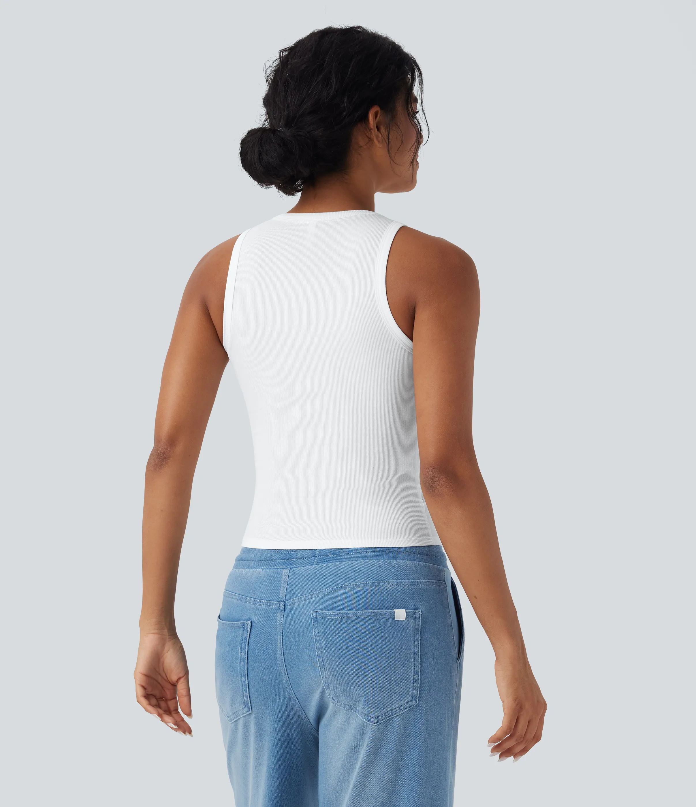 Halara Camiseta sin mangas casual ajustada con cuello redondo acanalado - White - XL sold by Halara product image thumbnail 3