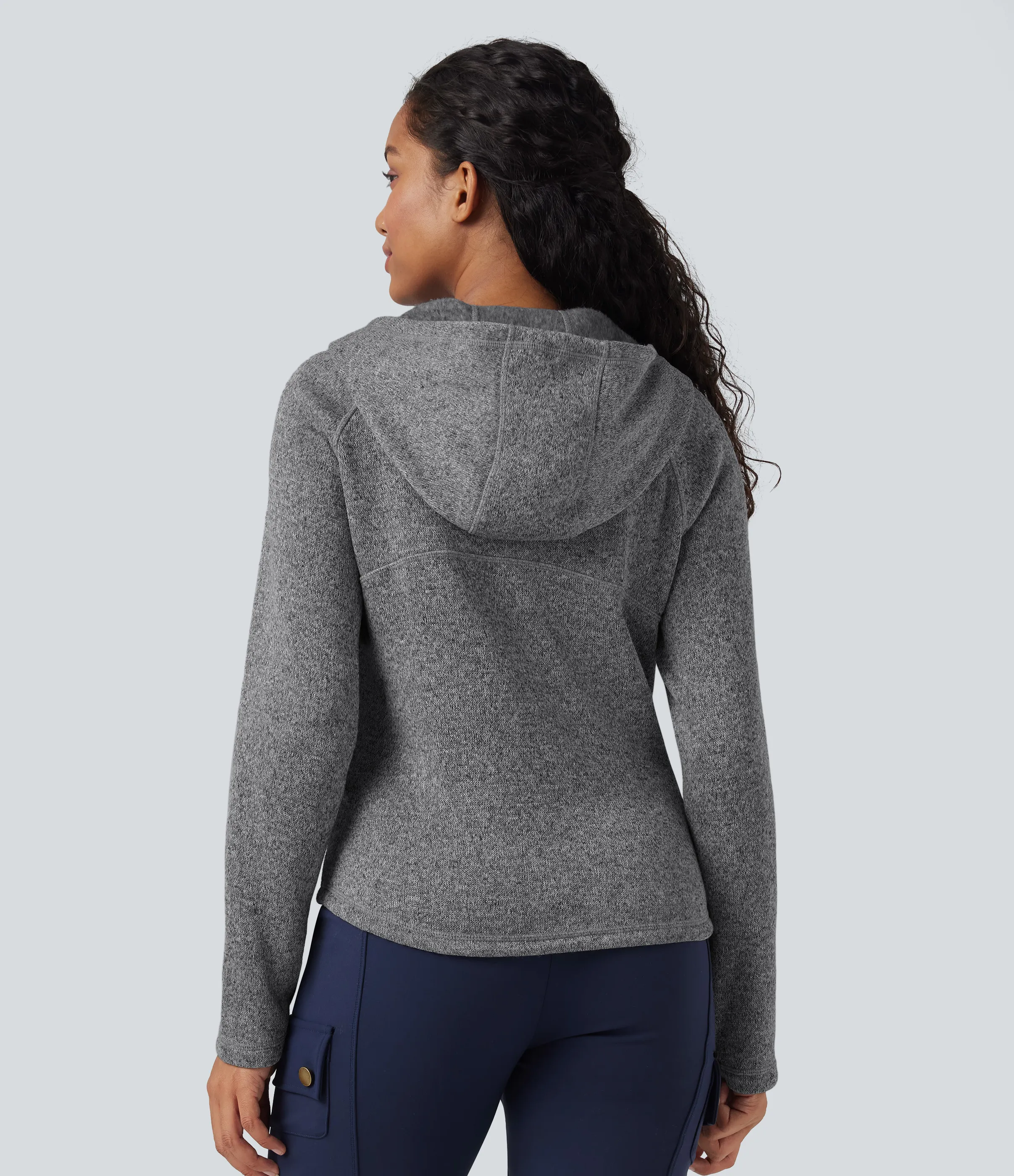 Halara Chamarra polar para senderismo de manga larga con capucha y bolsillos - Oat Marl - XS sold by Halara product image thumbnail 3