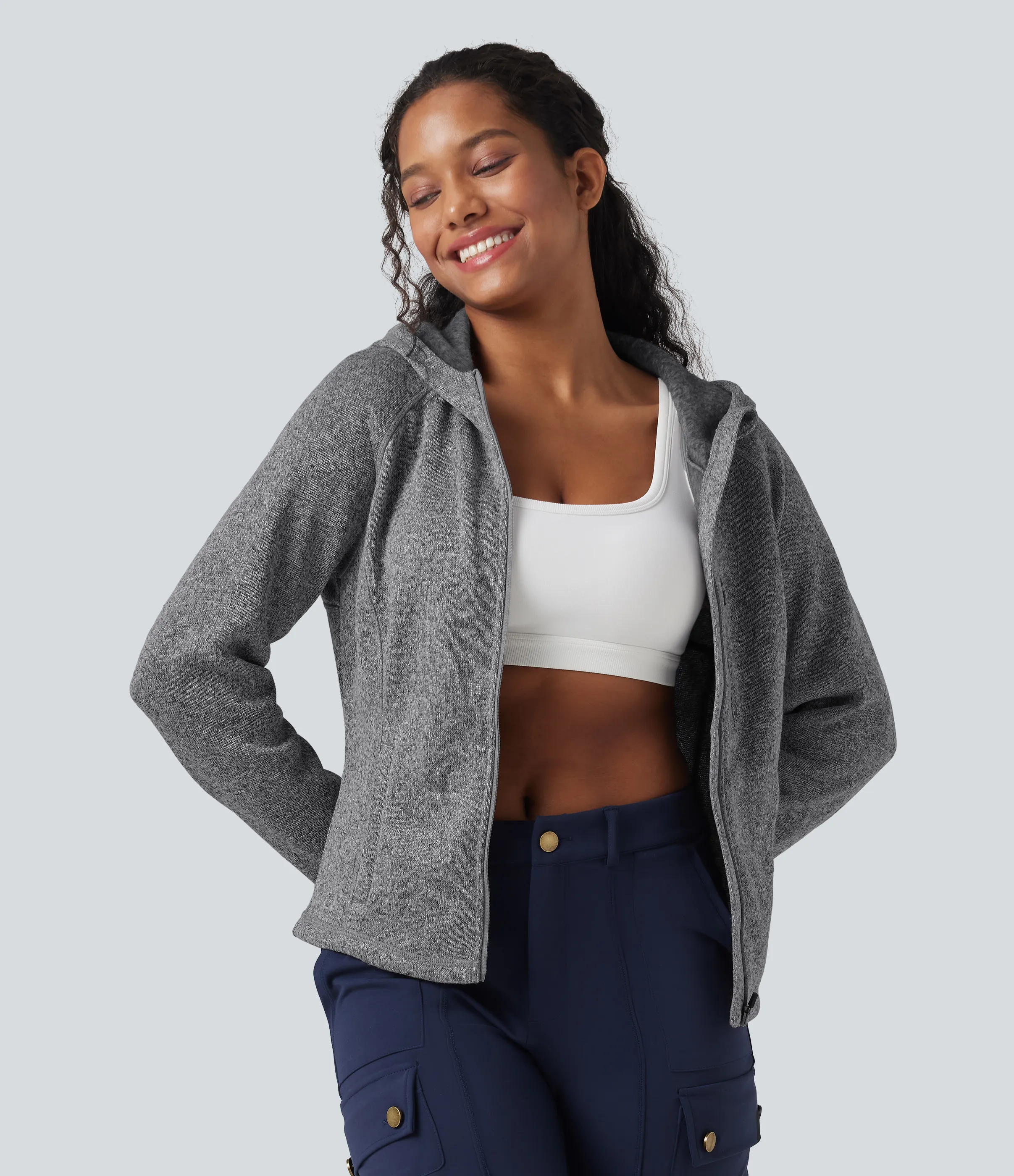 Halara Chamarra polar para senderismo de manga larga con capucha y bolsillos - Oat Marl - XS sold by Halara product image thumbnail 5