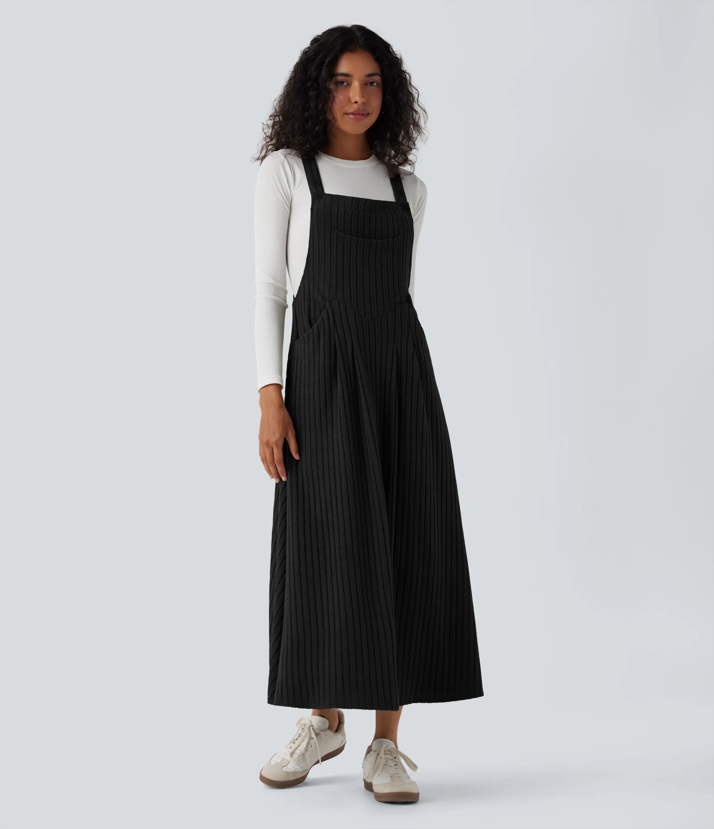 Halara Vestido estilo pichi casual de punto acanalado con bolsillos - Black - XL sold by Halara product image thumbnail 4
