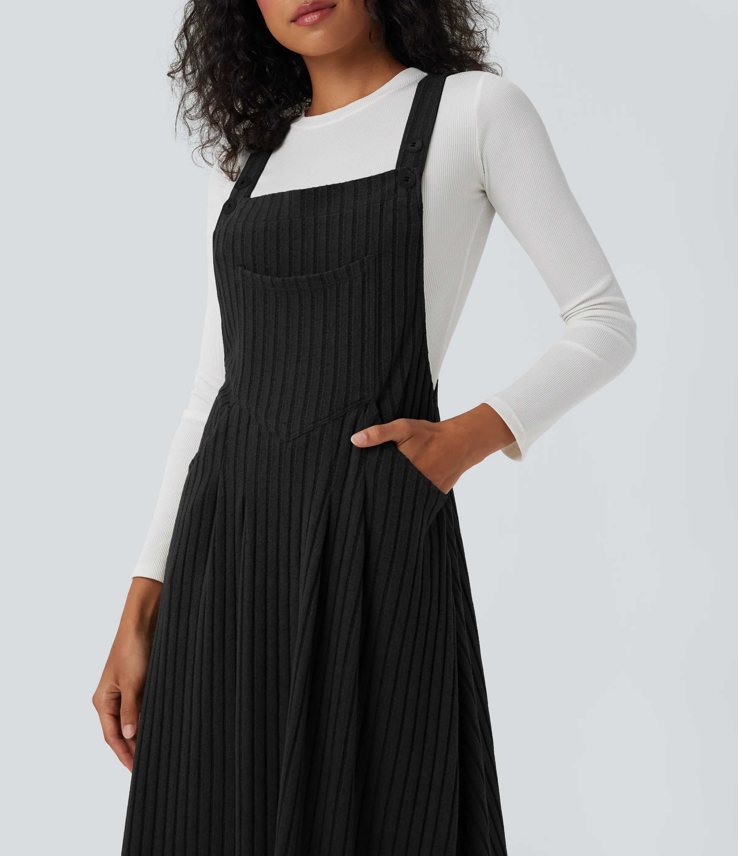 Halara Vestido estilo pichi casual de punto acanalado con bolsillos - Black - XL sold by Halara product image thumbnail 5