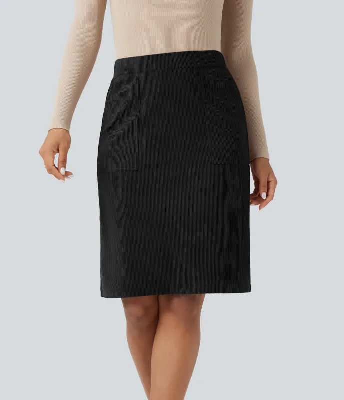 Halara Falda casual de pana con abertura en corte de A y cintura alta con bolsillos - Black - M(regular) sold by Halara