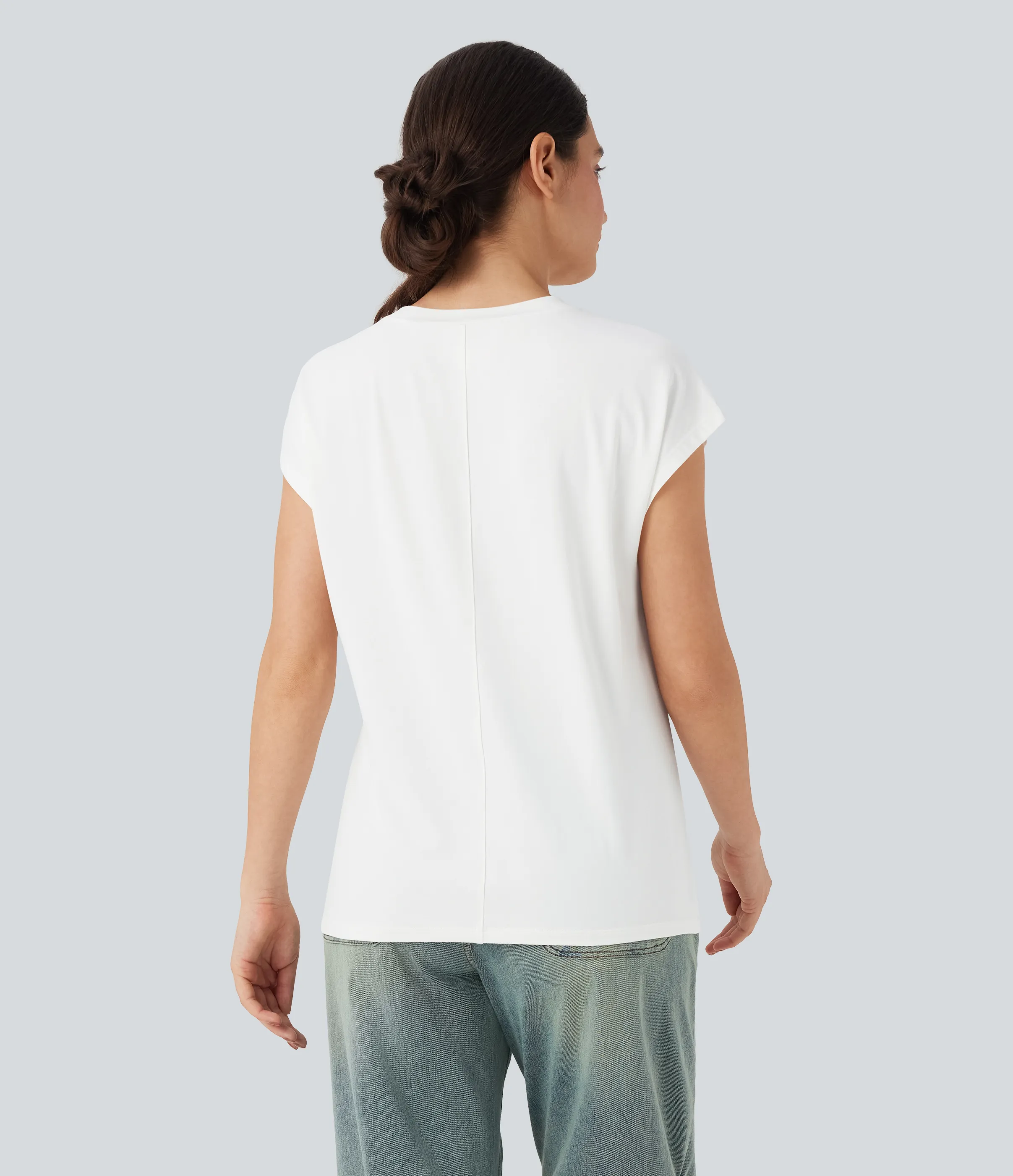 Halara Top casual con cuello redondo con manga corta - White - S sold by Halara product image thumbnail 3