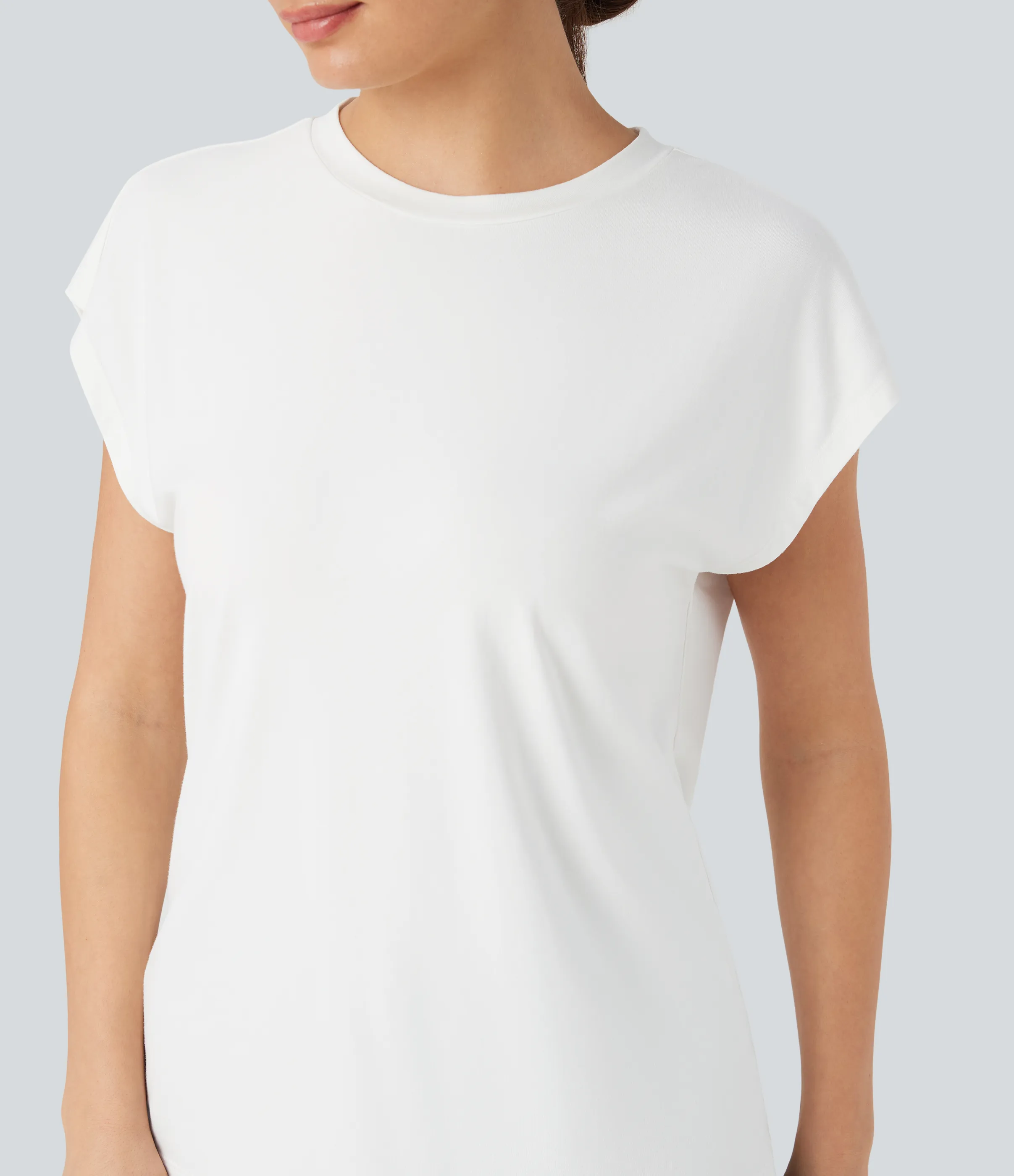 Halara Top casual con cuello redondo con manga corta - White - S sold by Halara product image thumbnail 5