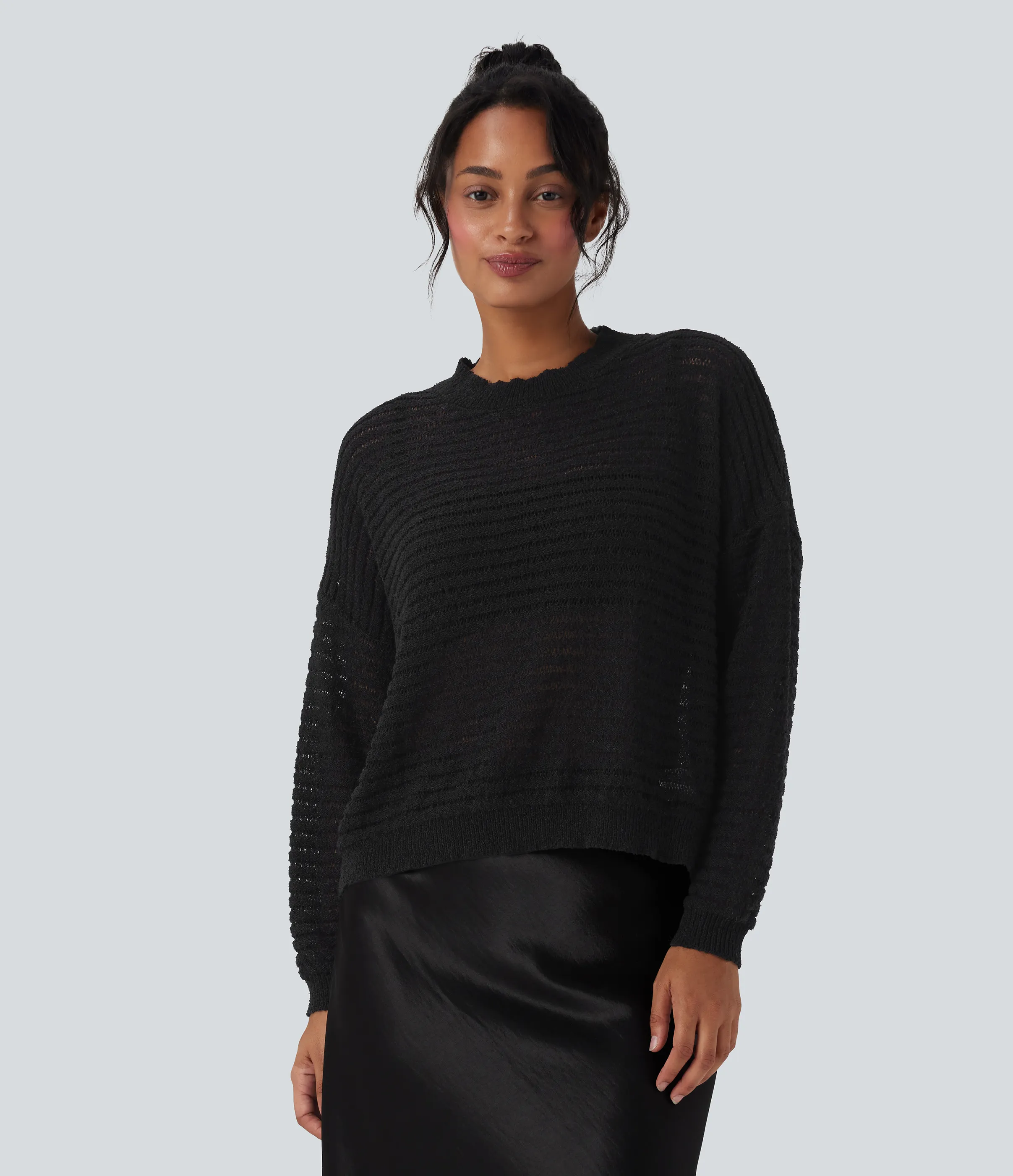 Halara Suéter casual holgado con cuello redondo y hombros caídos - Black - L sold by Halara product image thumbnail 2