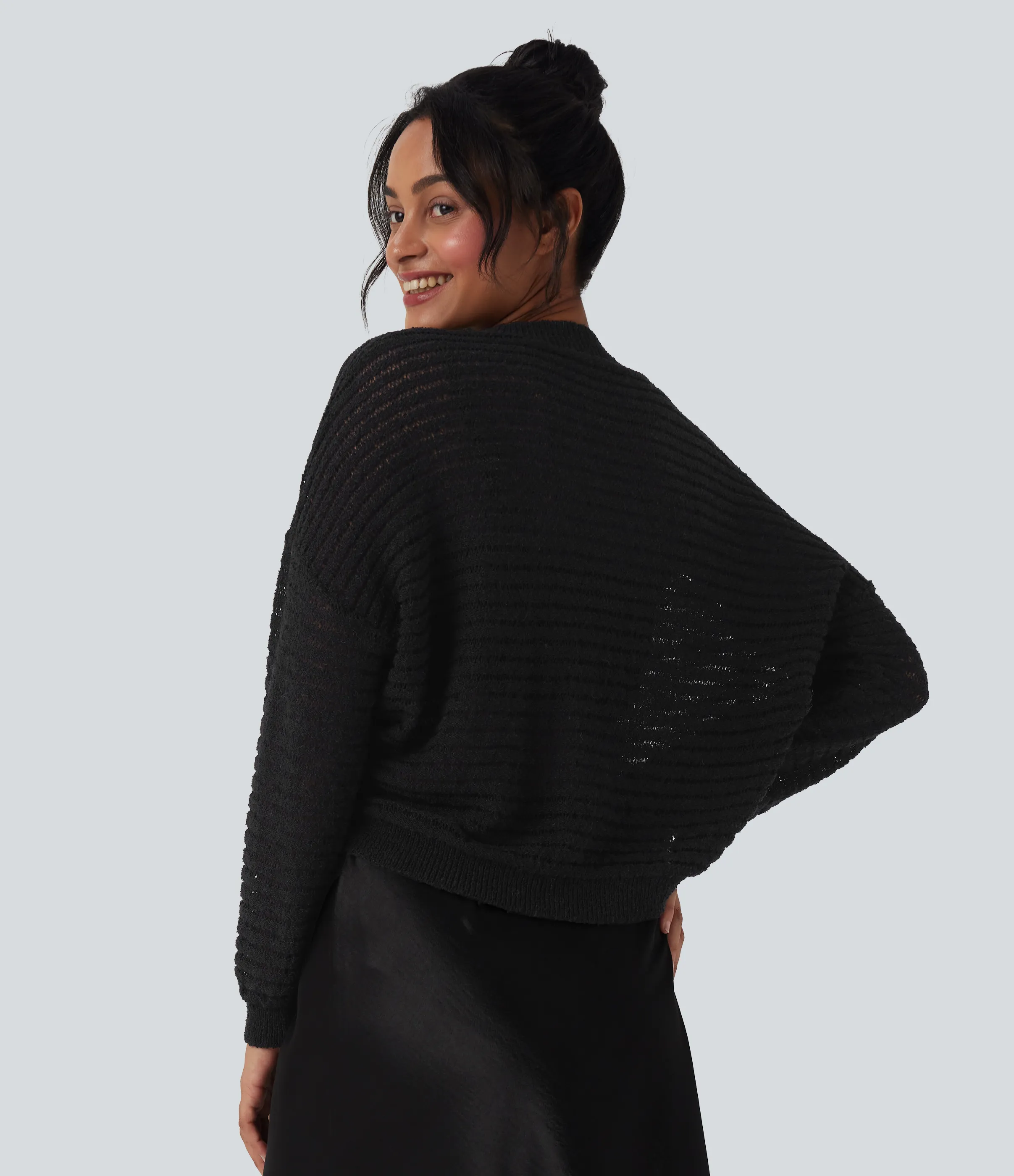 Halara Suéter casual holgado con cuello redondo y hombros caídos - Black - L sold by Halara product image thumbnail 3