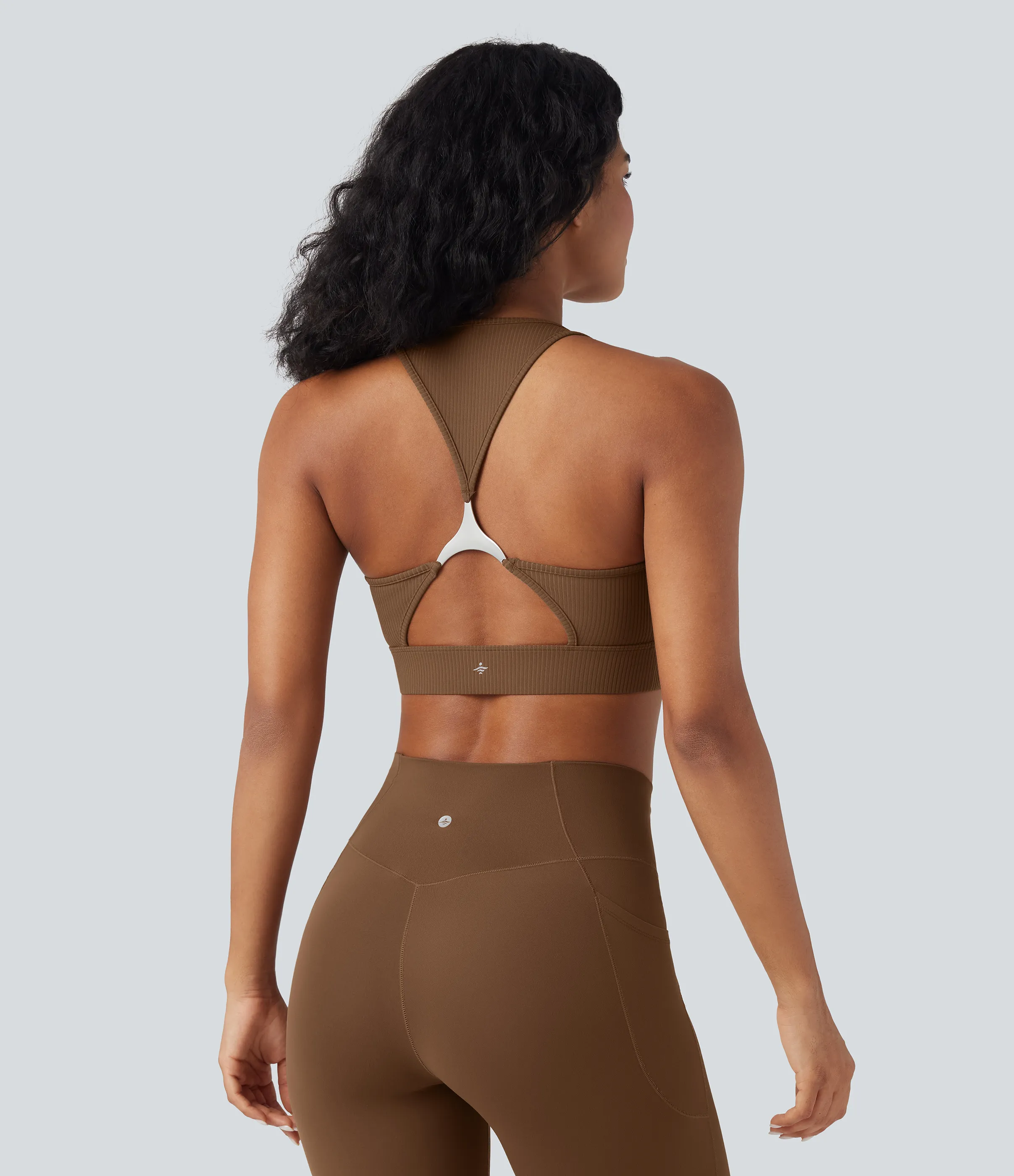 Halara Sujetador deportivo de yoga de punto acanalado con soporte ligero, escote en U y espalda cut-out - Bison - XS sold by Halara product image thumbnail 5
