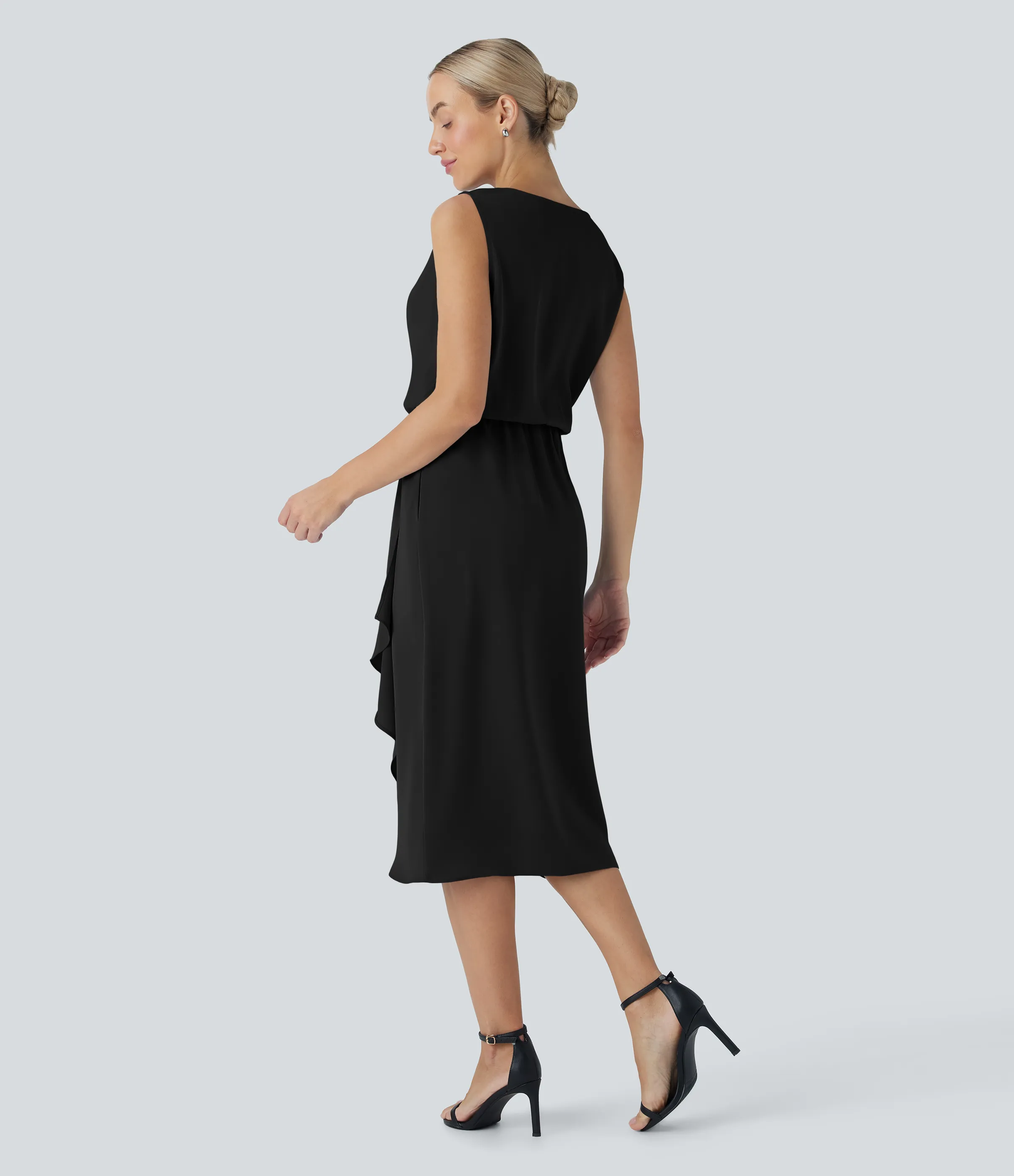 Halara Vestido midi de viaje sin mangas con cuello vuelto y dobladillo cruzado con bolsillos laterales - Black - XL sold by Halara product image thumbnail 3