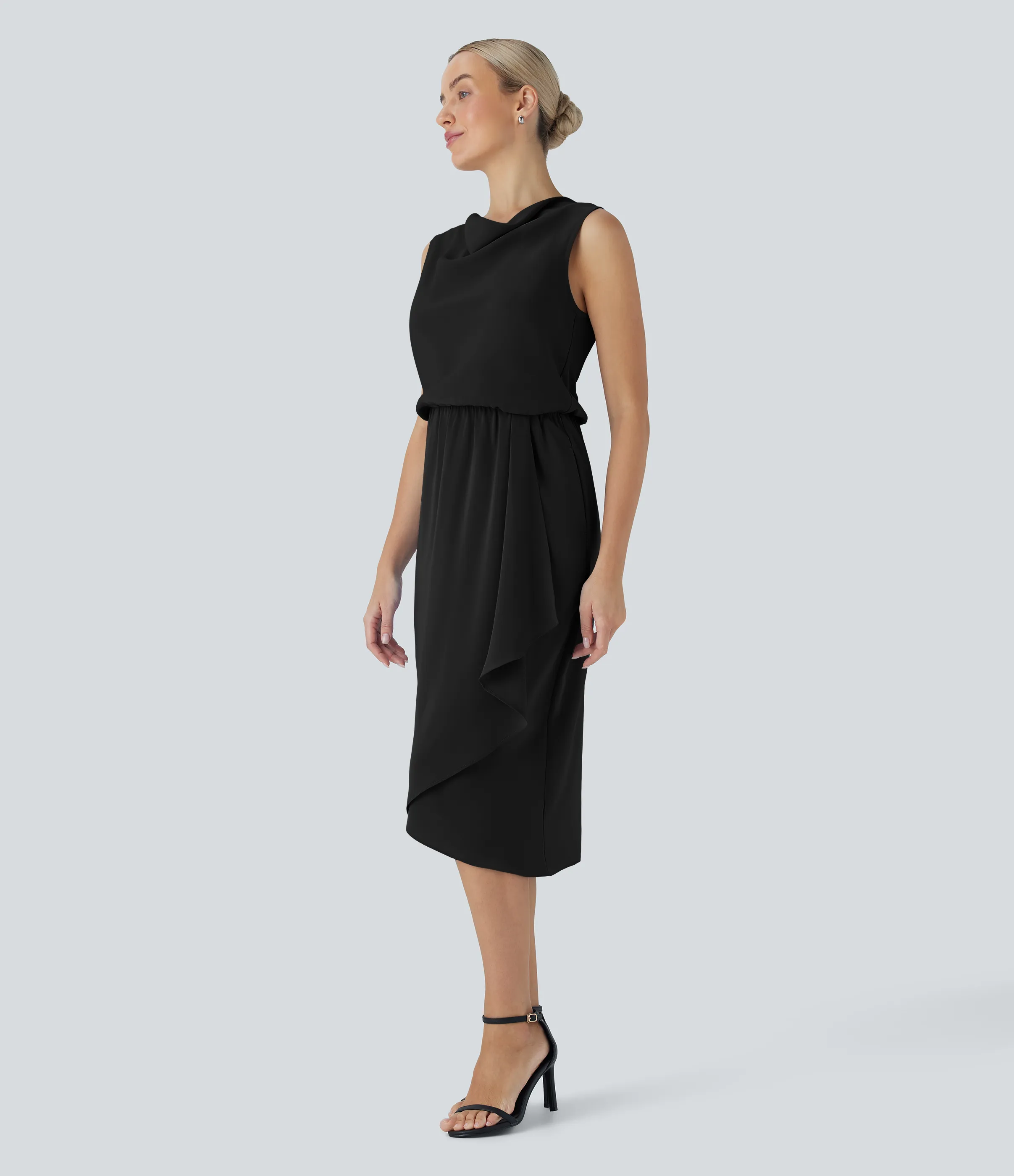Halara Vestido midi de viaje sin mangas con cuello vuelto y dobladillo cruzado con bolsillos laterales - Black - XL sold by Halara product image thumbnail 4