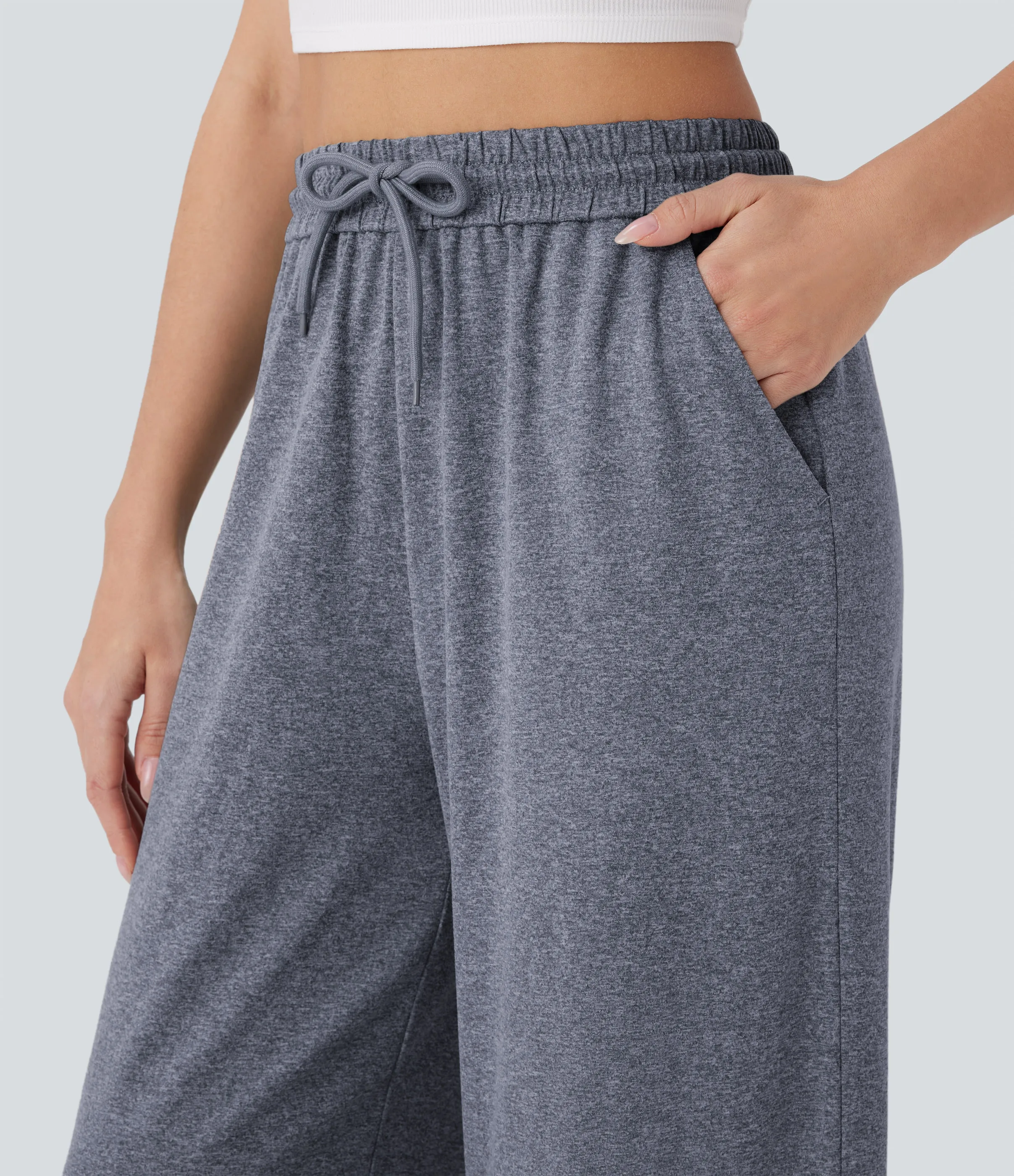 Halara Pantalón pierna ancha bolsillo lateral cordón tiro alto - Smoked Blue Floral Yarn - L(regular) sold by Halara product image thumbnail 5