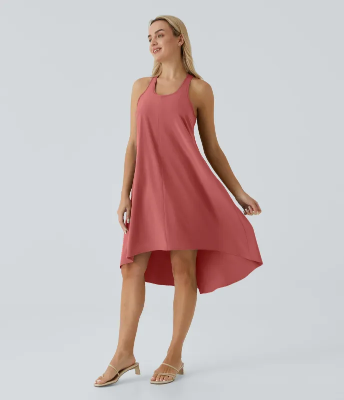 Halara Vestido casual midi Breezeful™ racerback sin espalda con bolsillos laterales, dobladillo asimétrico y secado rápido en copas D-F - Kapok Red - XL sold by Halara