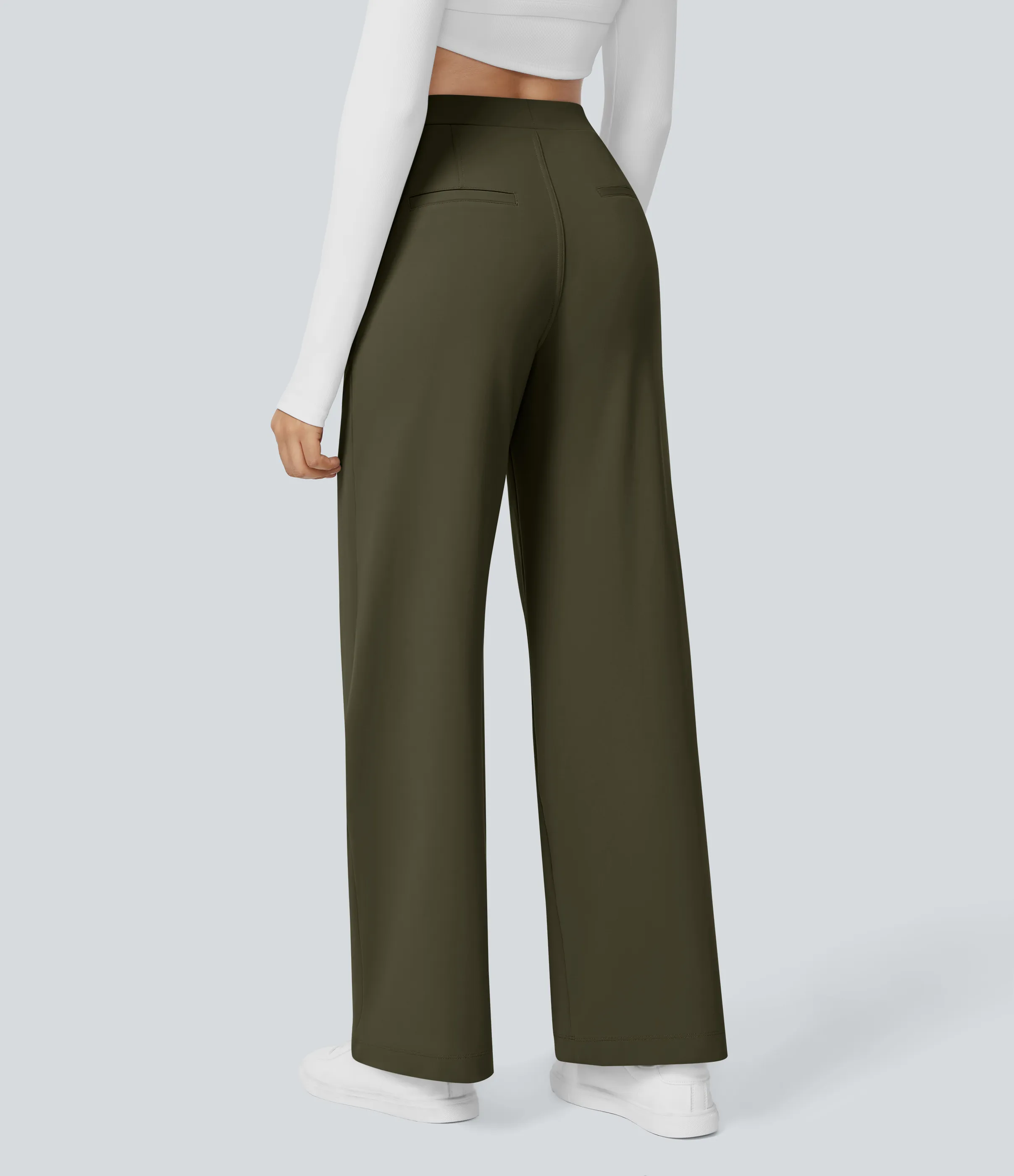 Halara Pantalón oficina pierna recta bolsillo lateral tiro alto pliegue - Forest Night - M(tall) sold by Halara product image thumbnail 2