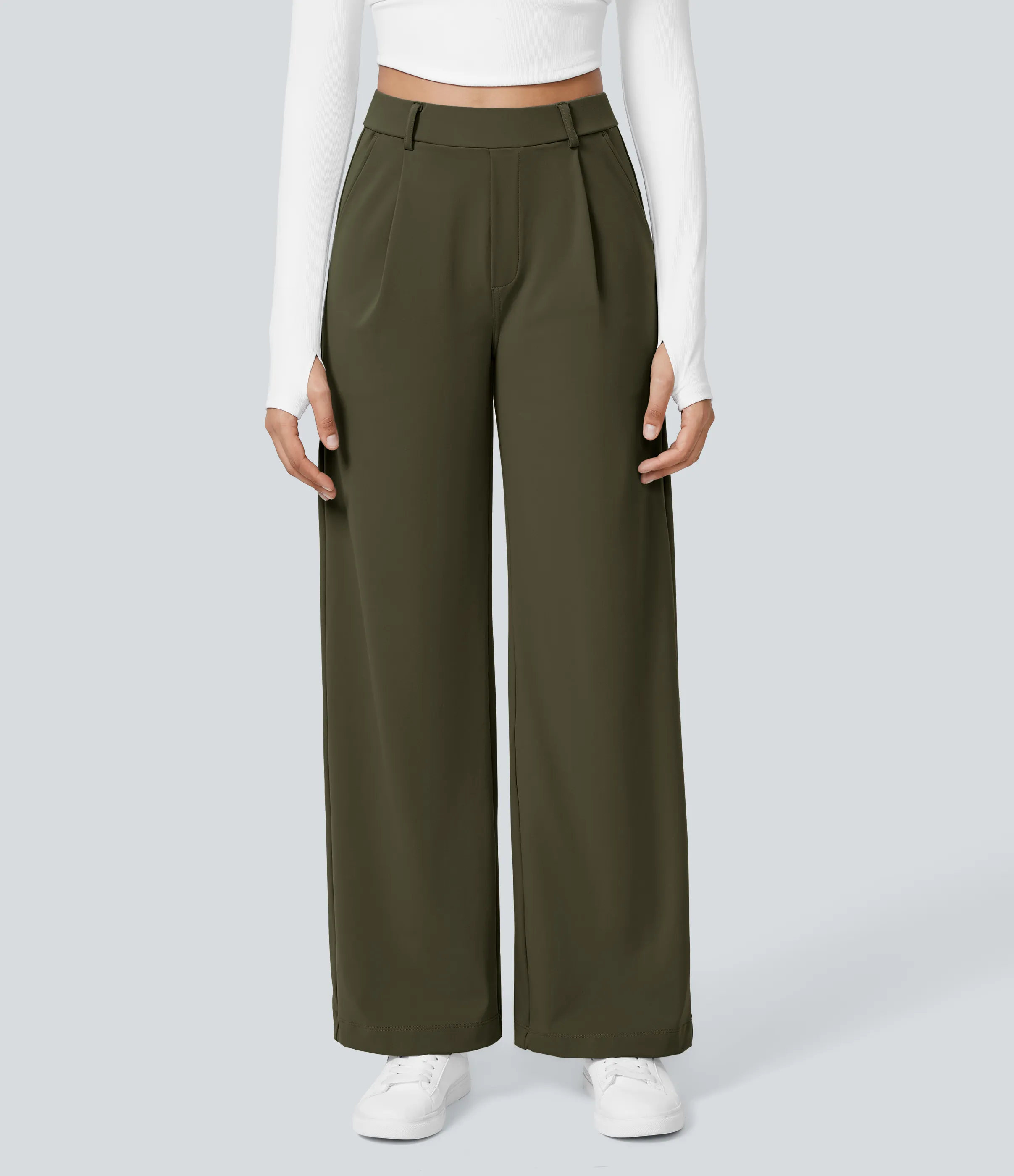 Halara Pantalón oficina pierna recta bolsillo lateral tiro alto pliegue - Forest Night - M(tall) sold by Halara product image thumbnail 3