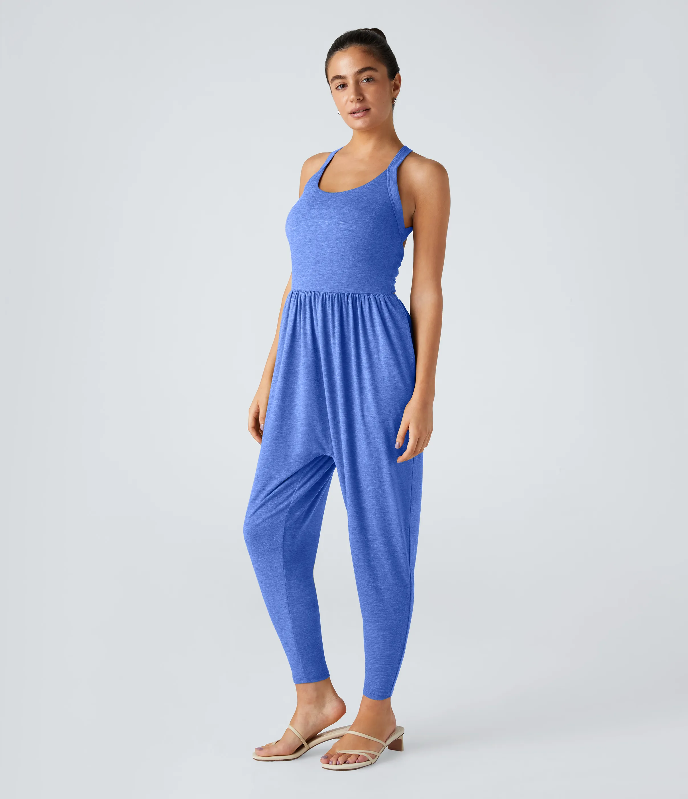 Halara Mono harén bolsillo lateral cuello U torcido sin espalda - Sky Blue Floral Yarn - L(regular) sold by Halara product image thumbnail 4