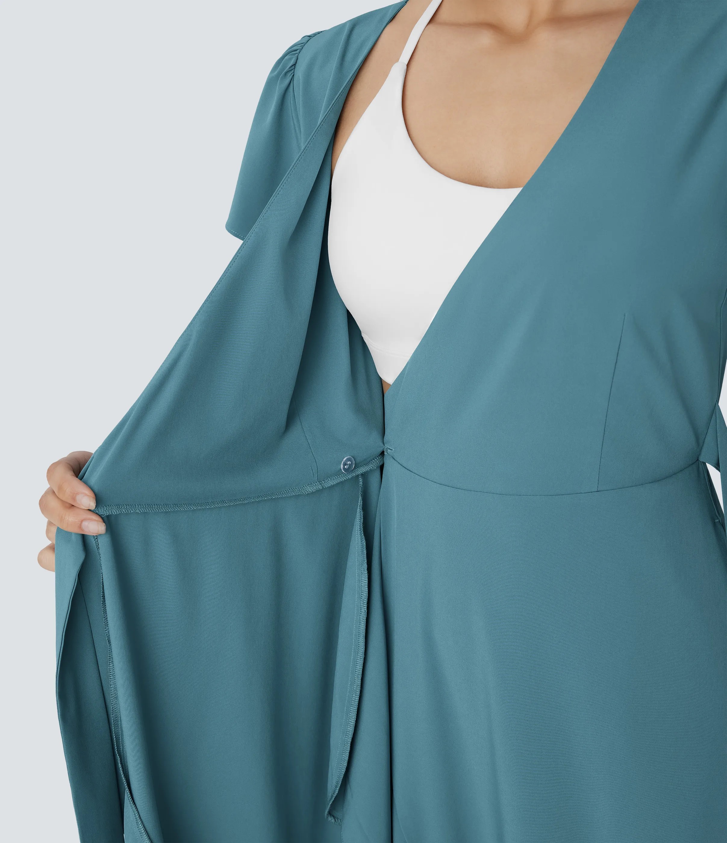 Halara Vestido midi Breezeful™ fluido secado rápido volante bolsillo lateral manga corta cuello V - Stone Blue - M sold by Halara product image thumbnail 5