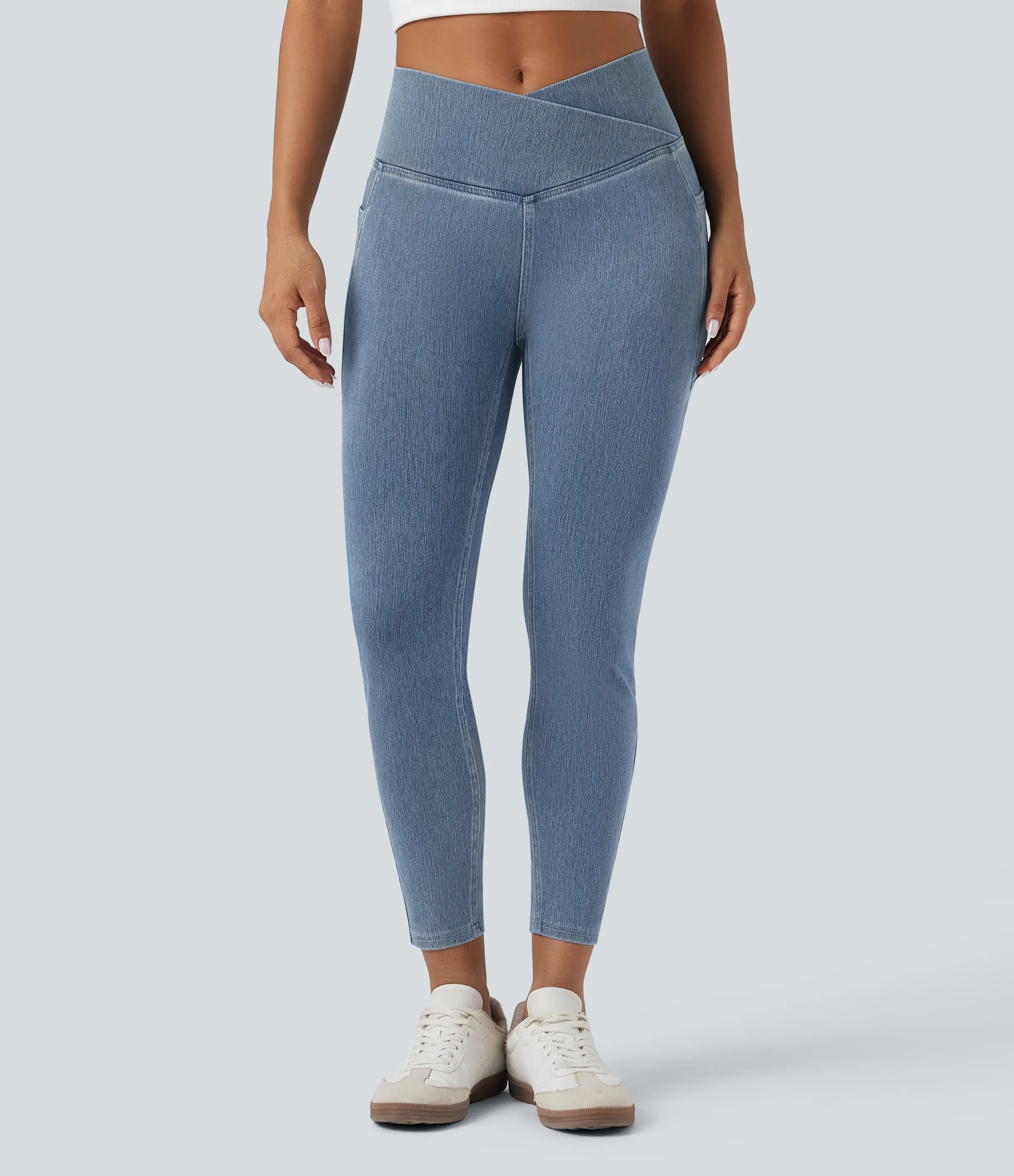 Halara Leggings Halara Flex™ Denim oficina mezclilla elástico lavado bolsillo lateral cruzado - Blue Jasper Denim - L(full_length) sold by Halara product image thumbnail 4