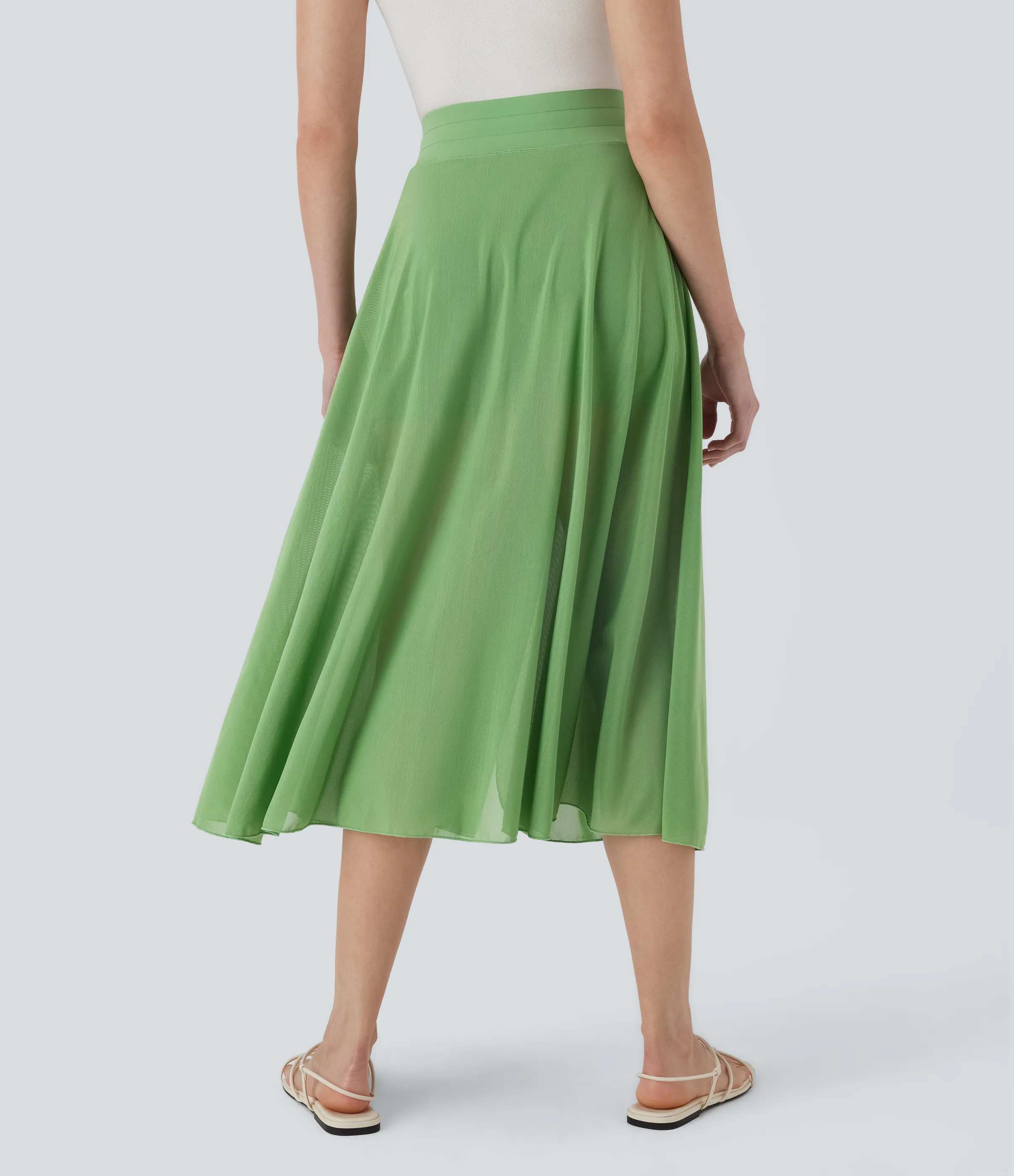 Halara Falda midi casual 2 en 1 acampanada con bolsillo lateral de tiro alto con cordón y malla en contraste - Kashmir - XL sold by Halara product image thumbnail 3