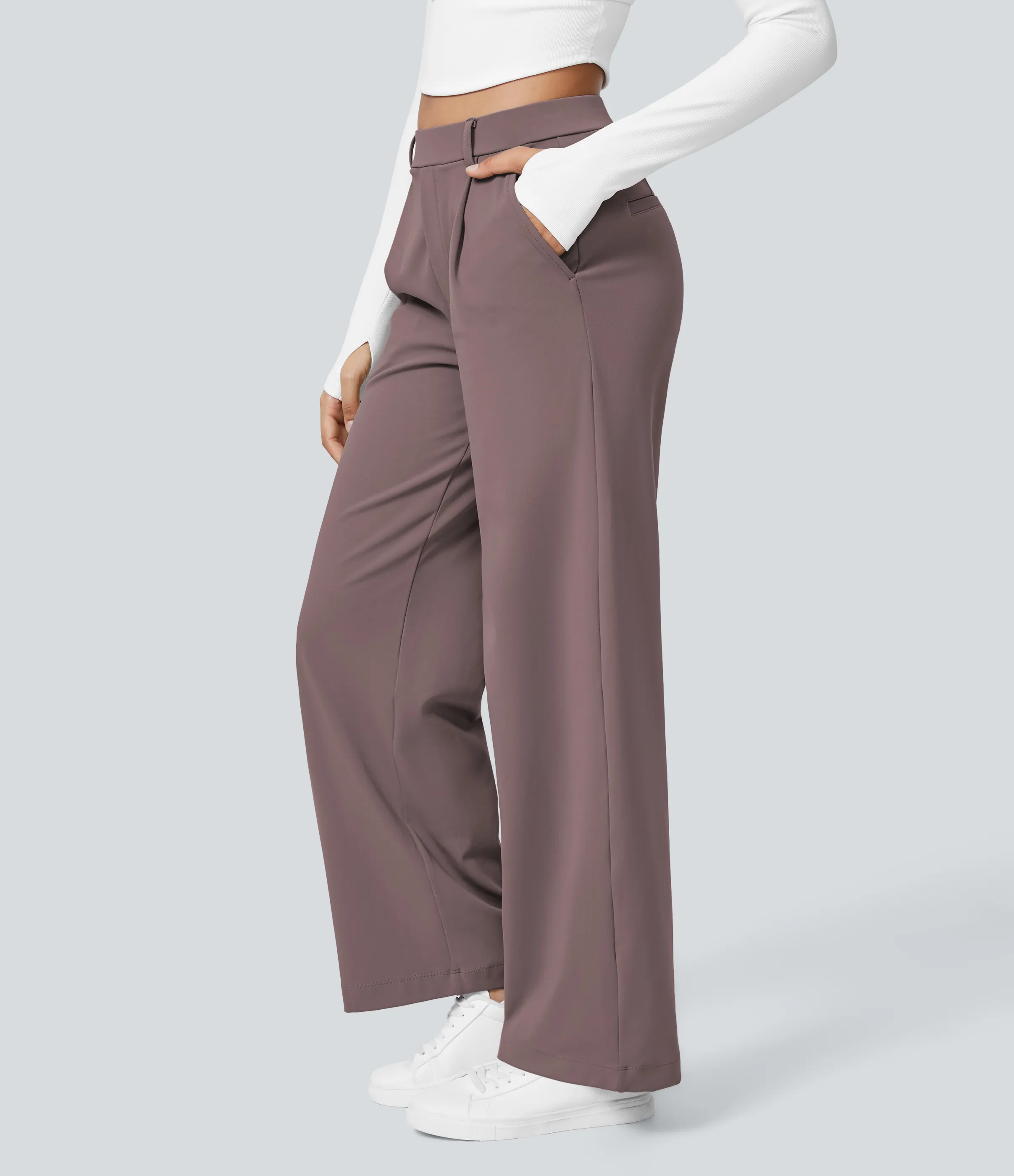 Halara Pantalón oficina pierna recta bolsillo lateral tiro alto pliegue - Purple Sandalwood - XS(regular) sold by Halara product image thumbnail 4