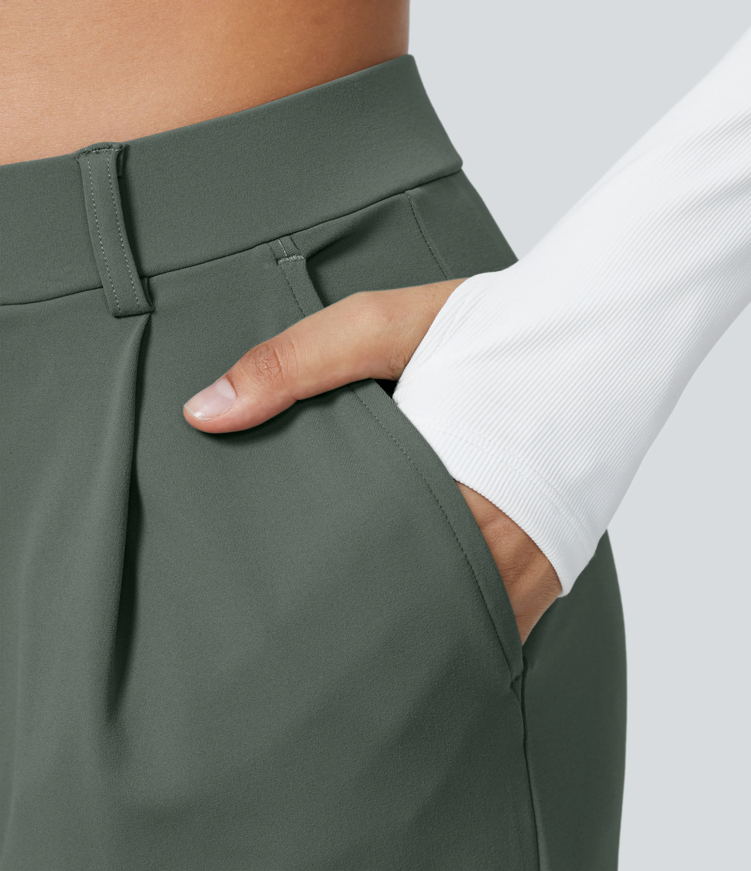 Halara Pantalón oficina pierna recta bolsillo lateral tiro alto pliegue - Deep Aquamarine - M(petite) sold by Halara product image thumbnail 5