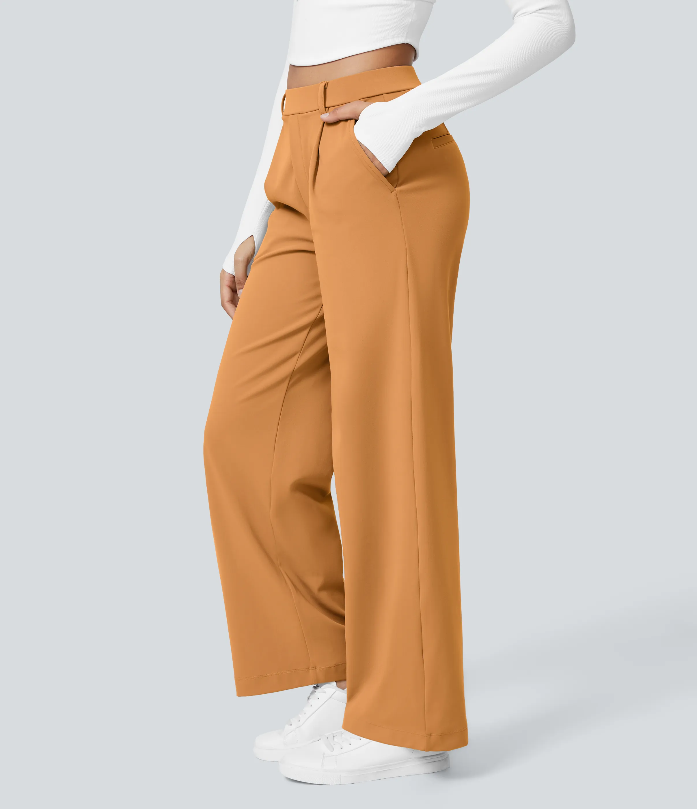 Halara Pantalón oficina pierna recta bolsillo lateral tiro alto pliegue - Buckskin - XL(regular) sold by Halara product image thumbnail 4