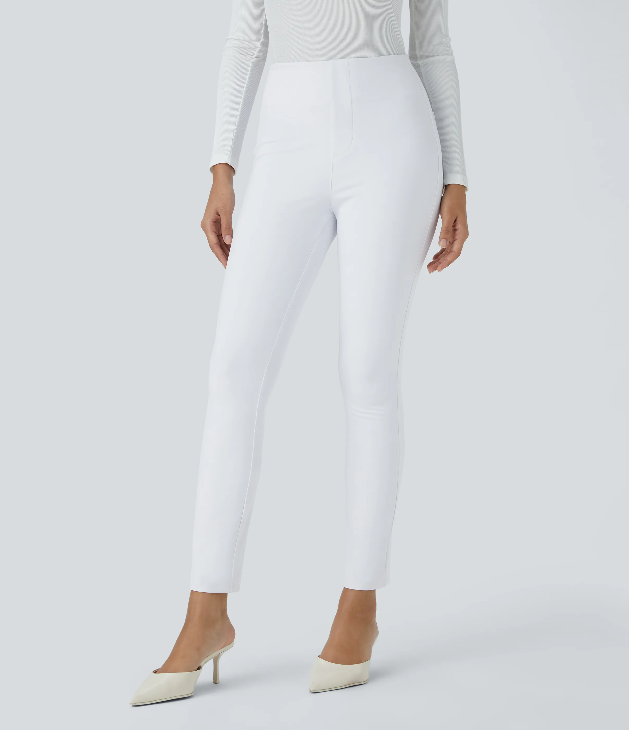Halara Pantalón Halara Flex™ oficina ajustado tiro alto bolsillo lateral posterior - White - XL(7/8) sold by Halara