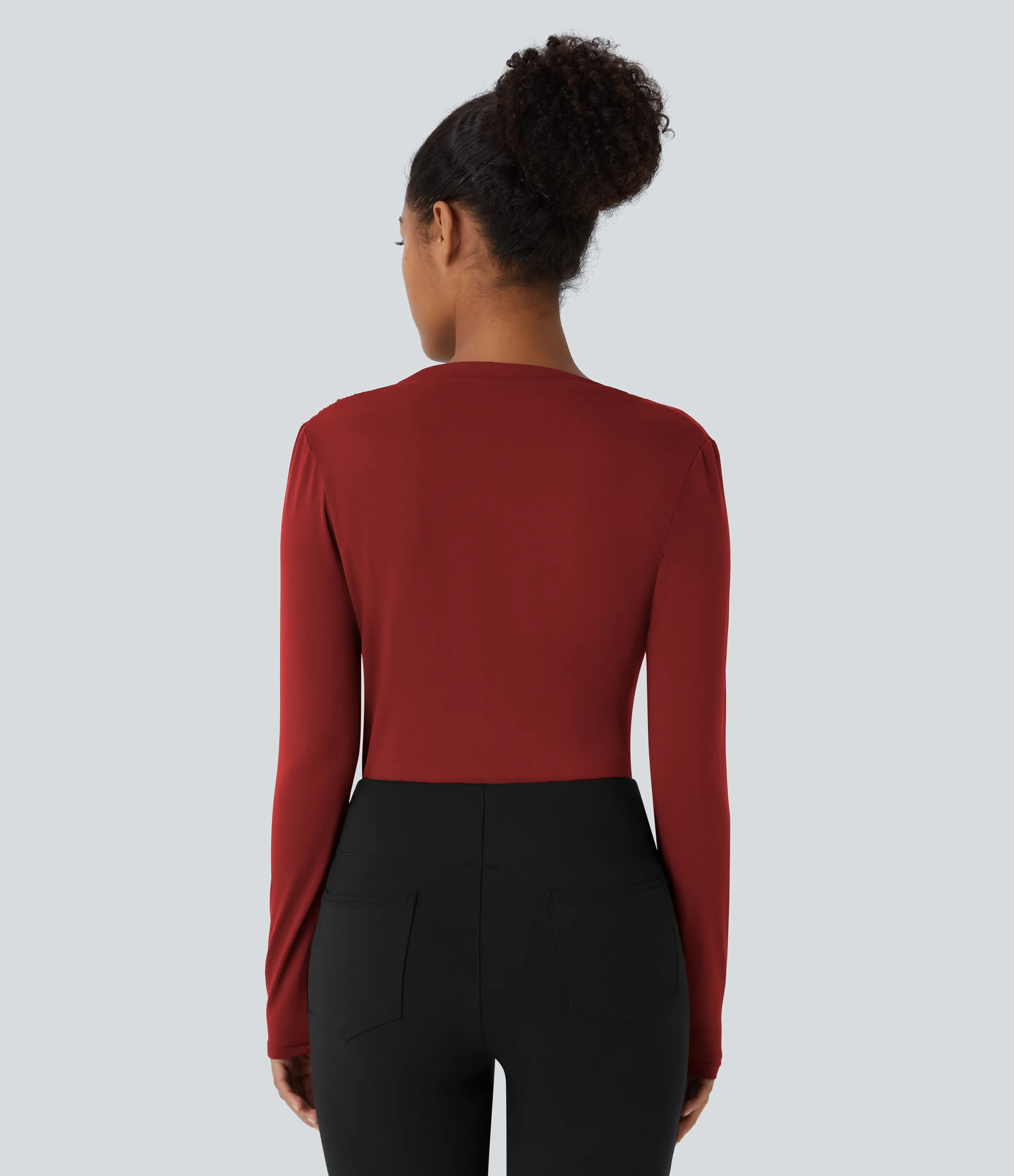 Halara Blusa oficina ajustada manga larga fruncida cuello vuelto - Emboldened - S sold by Halara product image thumbnail 3