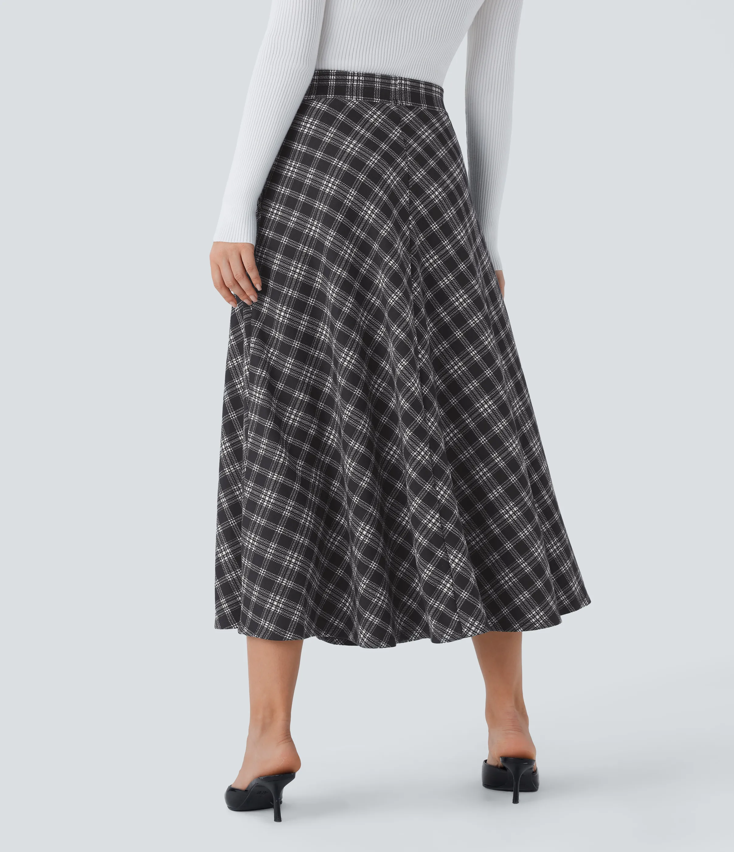 Halara Falda midi acampanada cuadro pata gallo bolsillo lateral tiro alto - Black Tartan Plaid - XS(regular) sold by Halara product image thumbnail 3