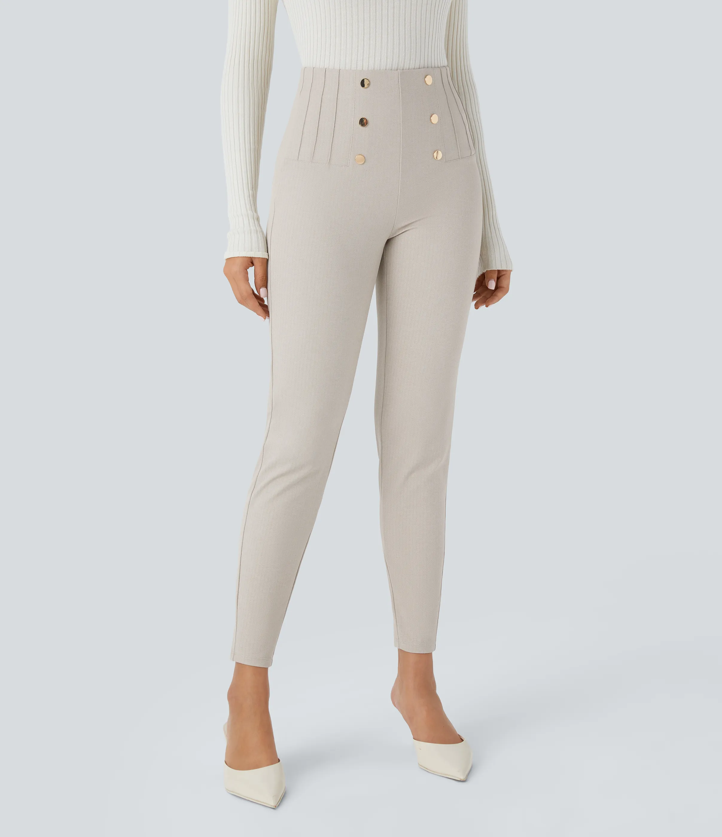 Halara Leggings SoCinched oficina espiga botón decorativo posterior control abdomen tiro alto - Moonbeam - XS(full_length) sold by Halara product image thumbnail 4