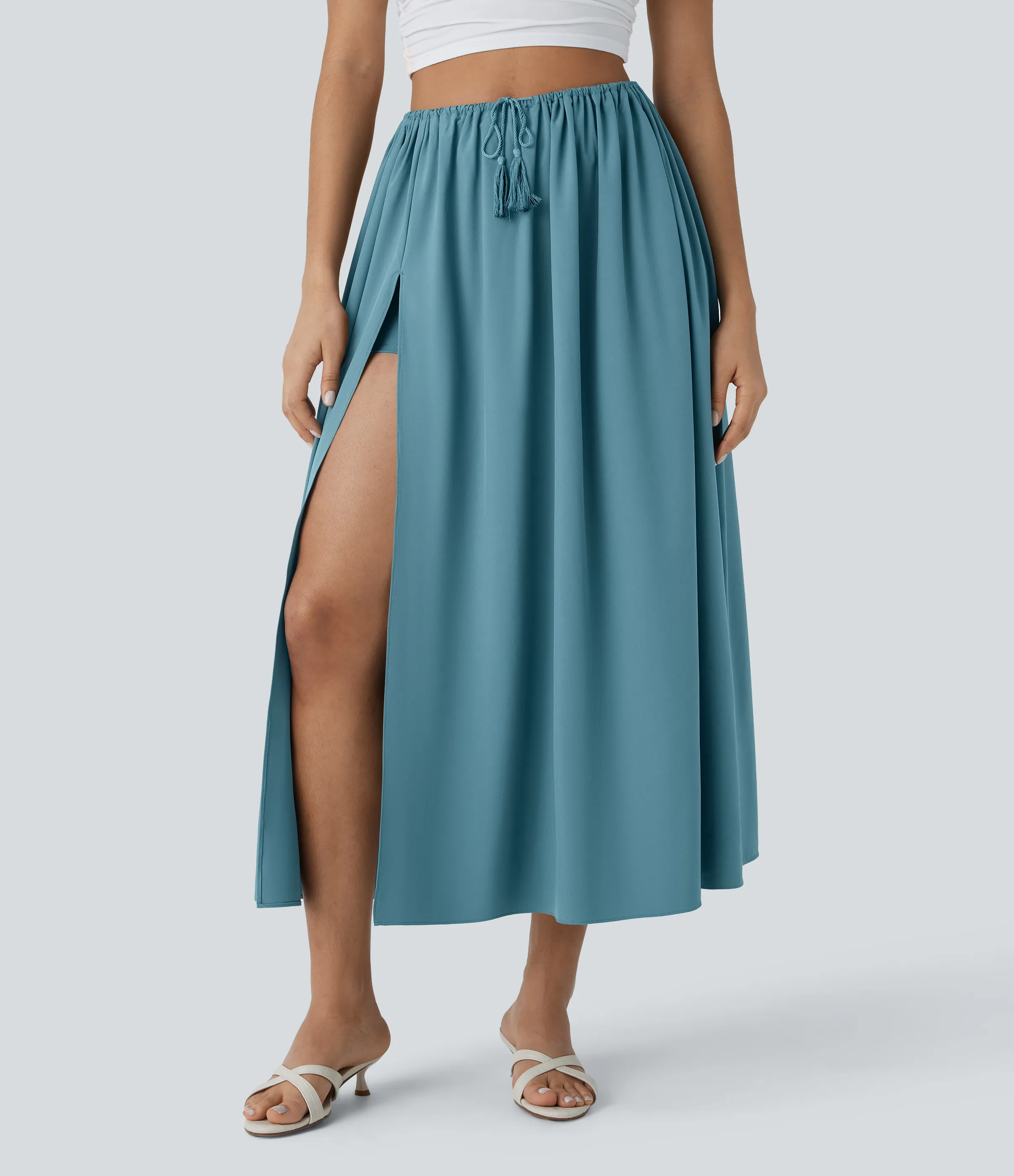 Halara Falda Breezeful™ midi 2 piezas tiro alto cordón ajustable fluida secado rápido resort - Stone Blue - XL(regular) sold by Halara