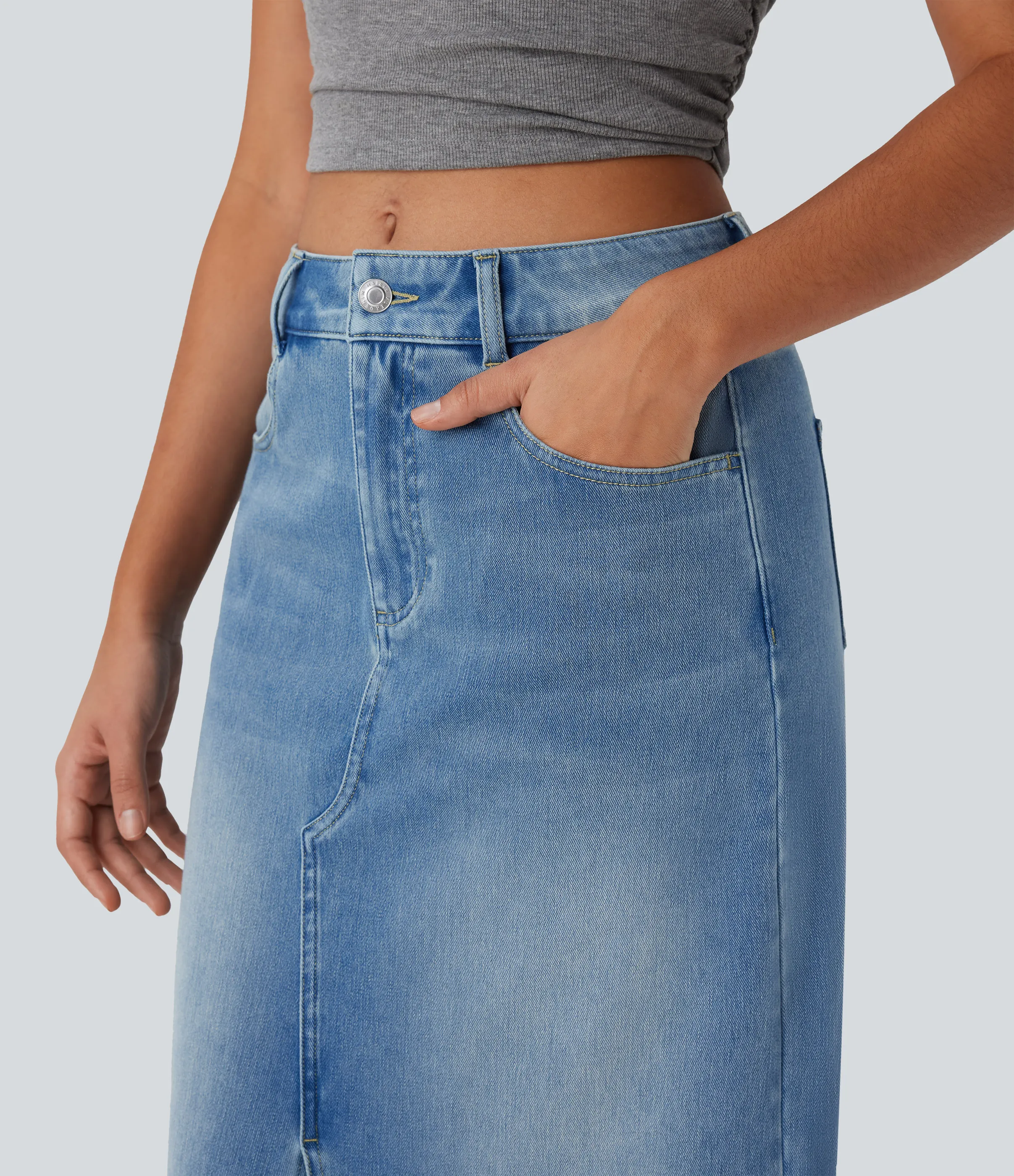 Halara Falda Halara Flex™ Denim elástico lavado abertura múltiple bolsillo tiro medio - Blue Haze Denim - XS(regular) sold by Halara product image thumbnail 5