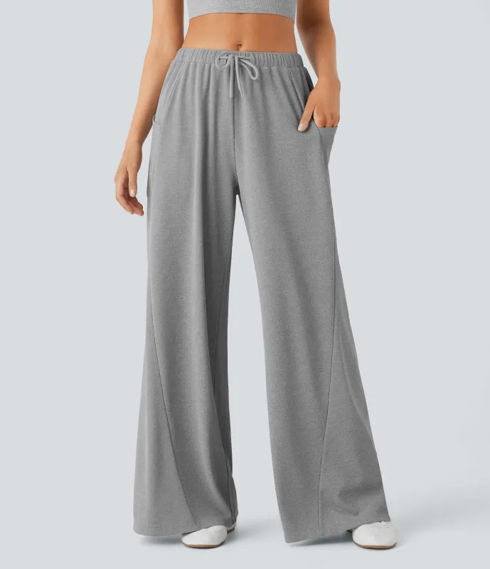 Halara Pantalón pierna ancha bolsillo lateral cordón tiro medio - Mottled Grey - XL(regular) sold by Halara