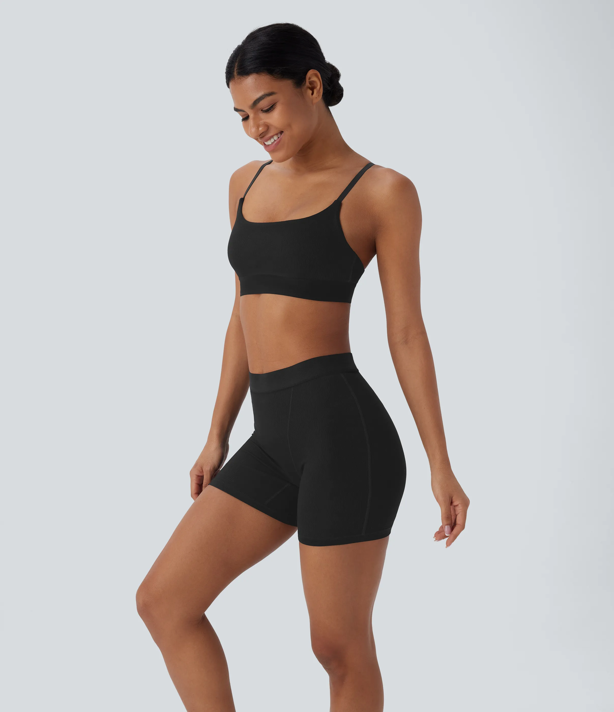 Halara Sujetador deportivo muy elástico con tirantes ajustables y tejido acanalado agradable en la piel - Black - XL sold by Halara product image thumbnail 4