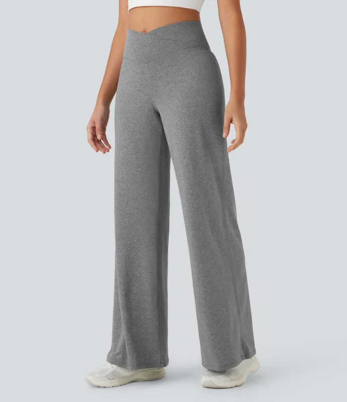 Halara Pantalones de yoga anchos de tiro alto cruzado con bolsillo trasero - Mottled Light Grey - L(regular) sold by Halara