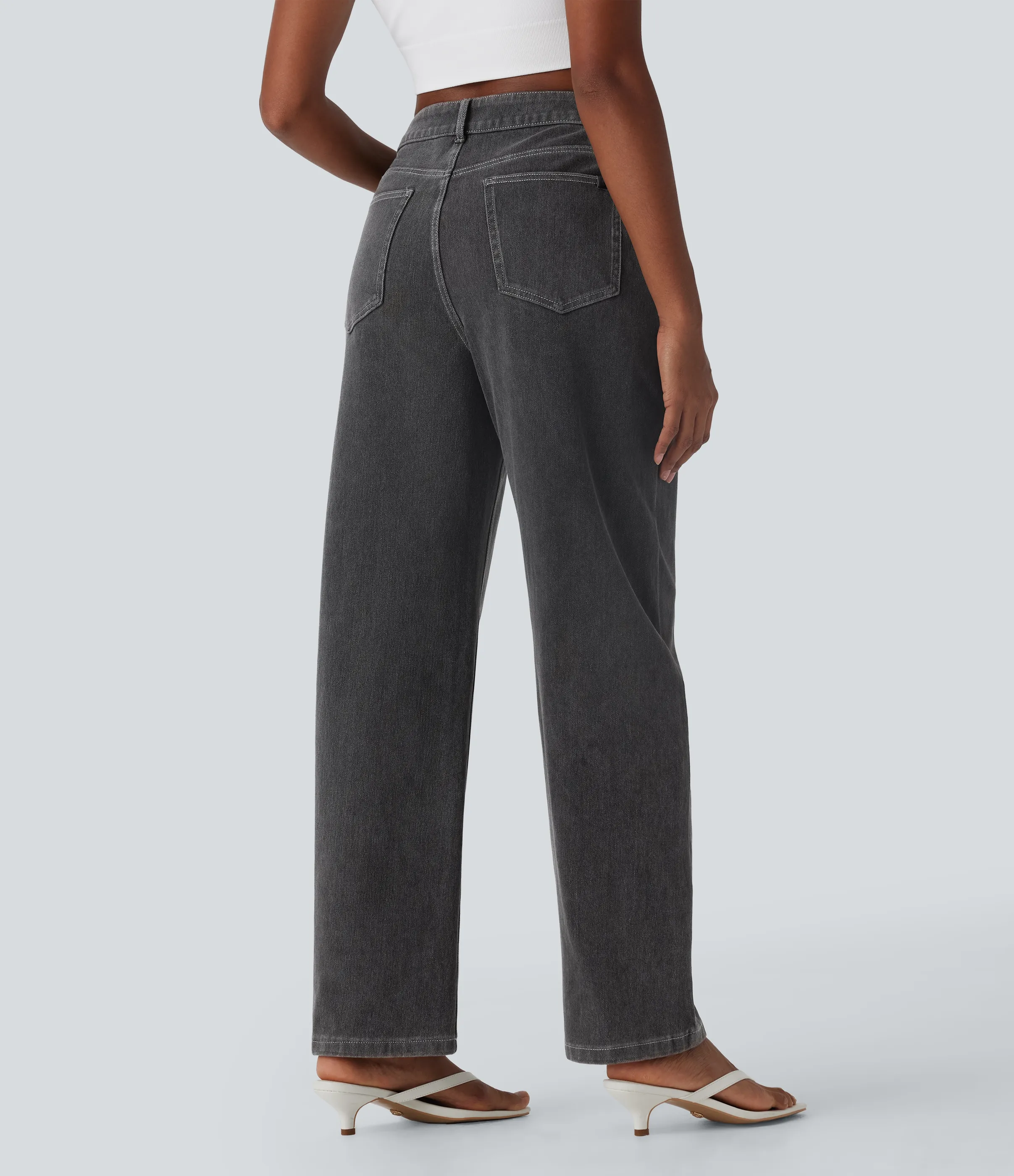 Halara Jeans Halara Flex™ Denim Baggy holgados elásticos desgastados de tiro medio con bolsillos - Phantom Denim - L(regular) sold by Halara product image thumbnail 3