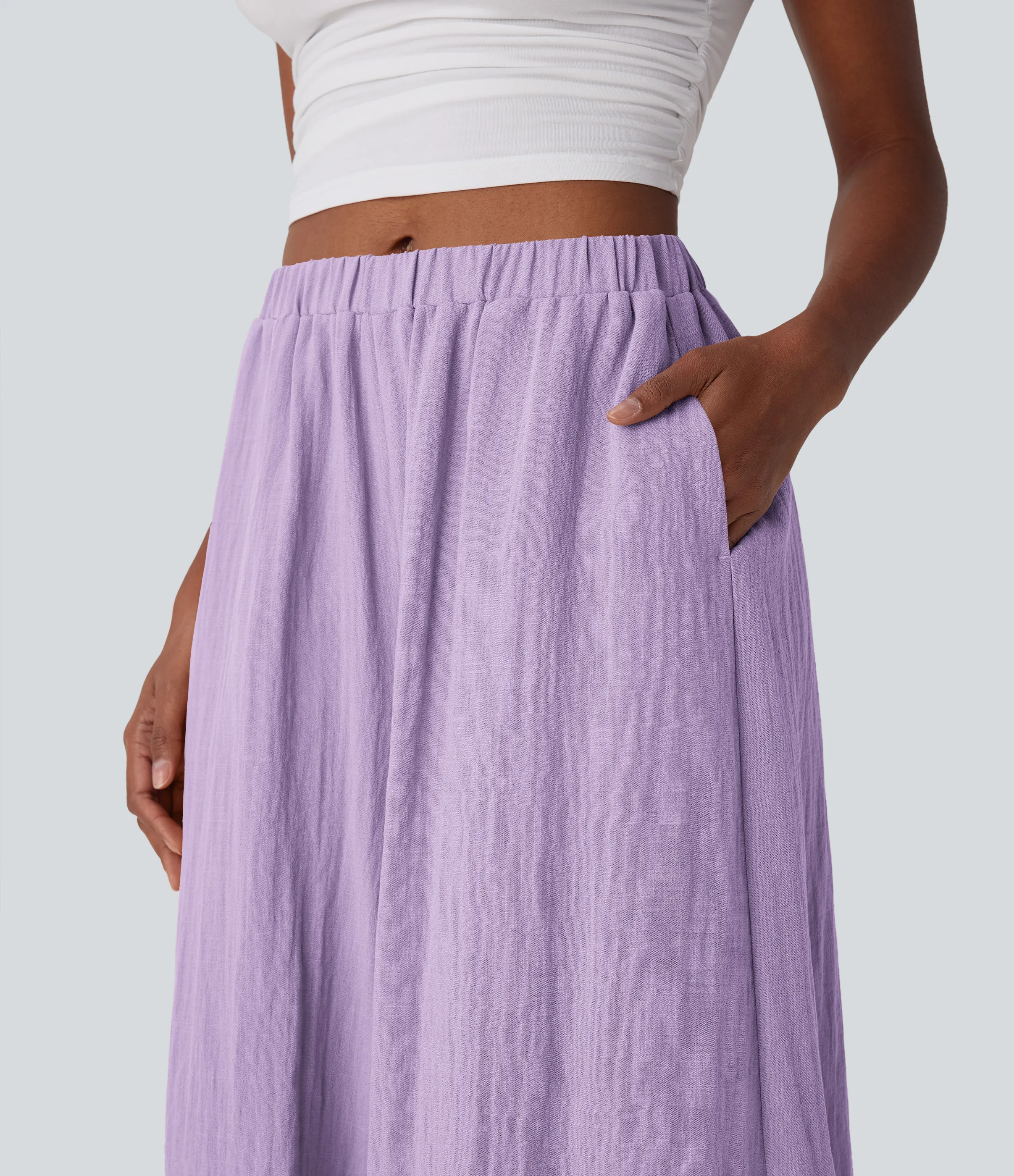 Halara Pantalones de lino anchos y fluidos de tiro medio con bolsillos laterales - Lilac Breeze - L(regular) sold by Halara product image thumbnail 5