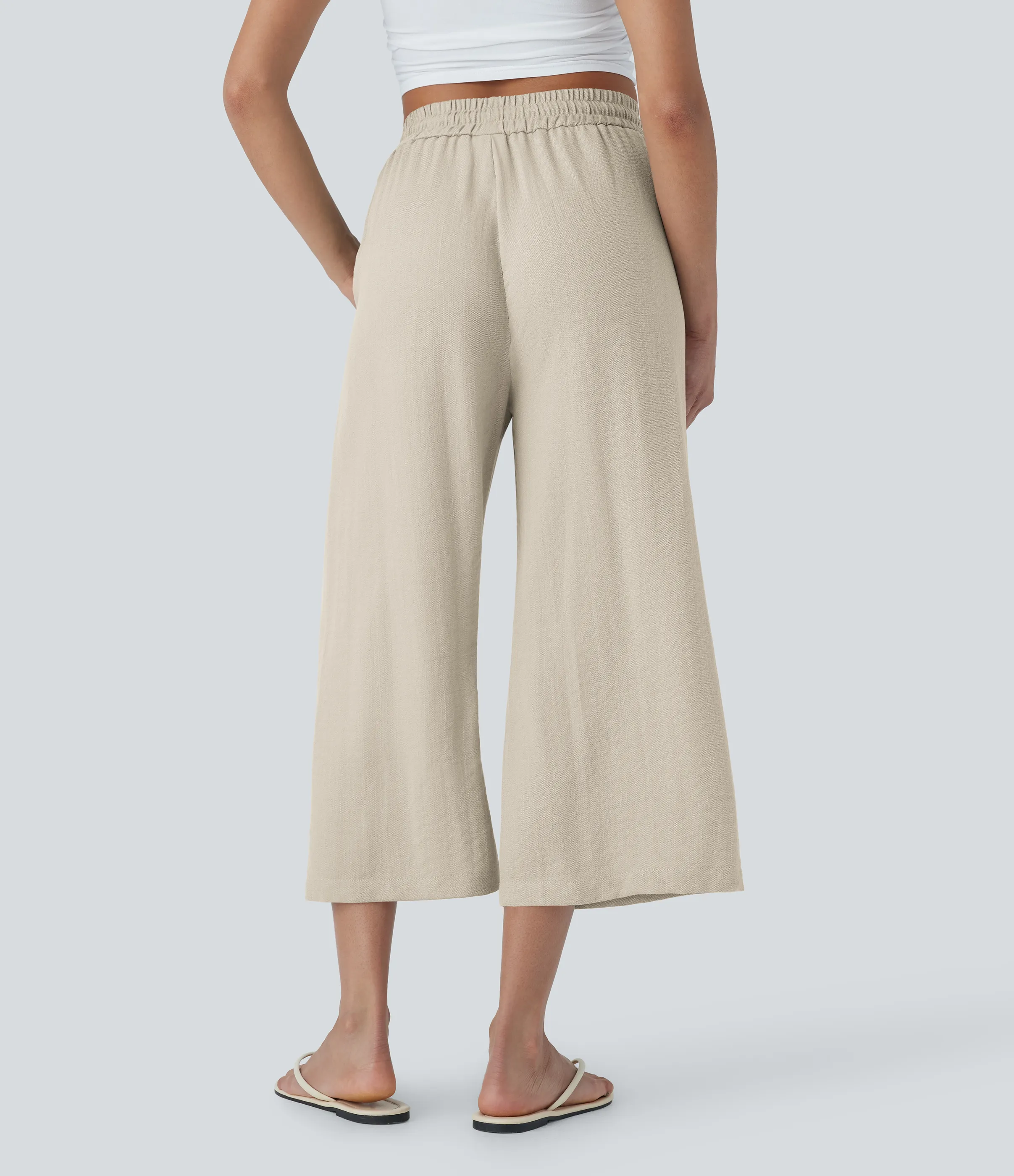 Halara Pantalón lino tiro alto cordón ajustable pierna ancha bolsillo lateral - Whisper White - S(regular) sold by Halara product image thumbnail 3
