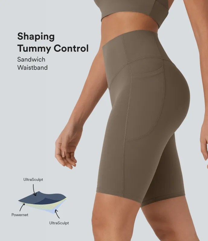 Halara Shorts biker Halara UltraSculpt™ moldeadores tiro alto con reductor de abdomen y bolsillos laterales 22.8cm - Dawn Brown - L sold by Halara